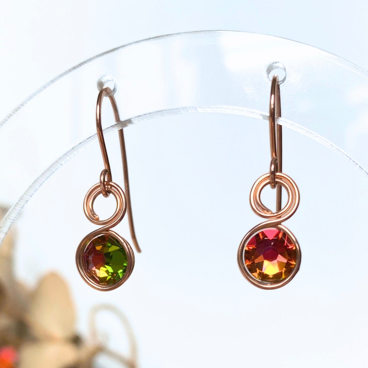 NEW Colour-changing crystal dangle earrings | 14k rose gold-filled | Alexandrite Multicolour | June birthstone gift
