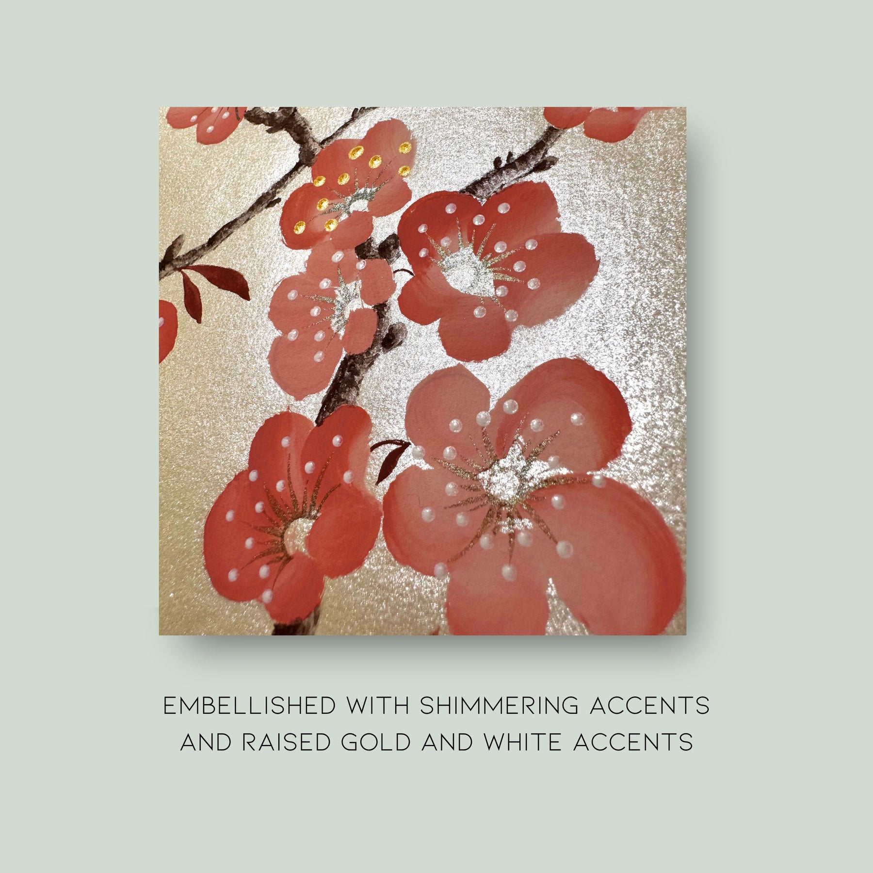 Original Plum Blossom Painting | Chinoiserie Floral Art on Champagne Gold Xuan Paper | Gouache Artwork | Lunar New Year | Gift