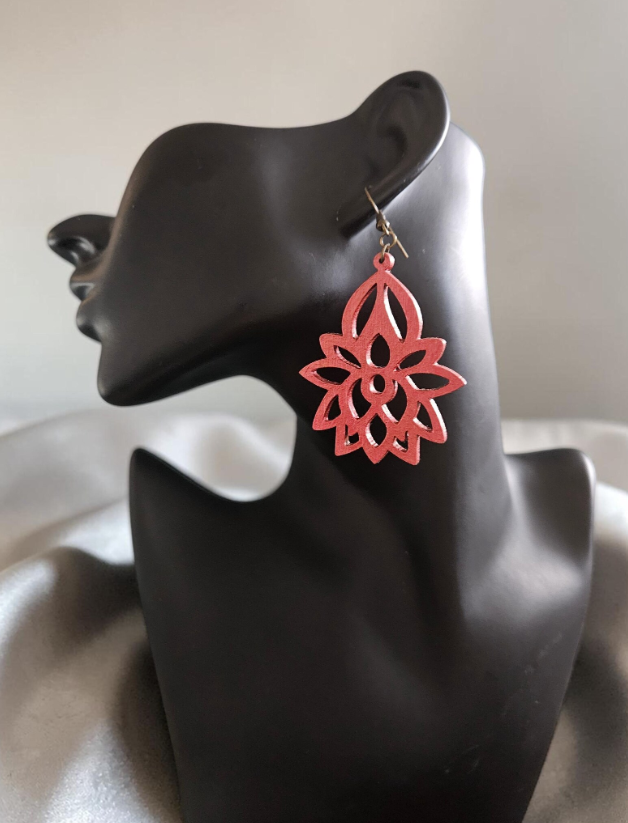 Handpainted Wooden Mandala earrings - Burnt Orange