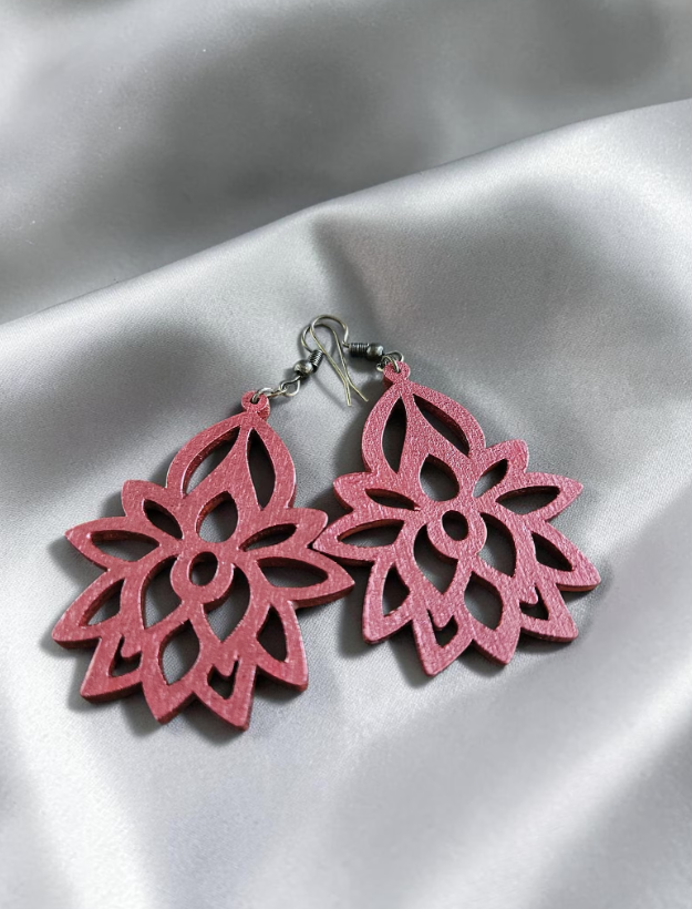 Handpainted Wooden Mandala earrings - Burnt Orange
