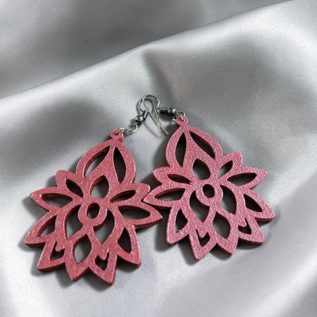 Handpainted Wooden Mandala earrings - Burnt Orange