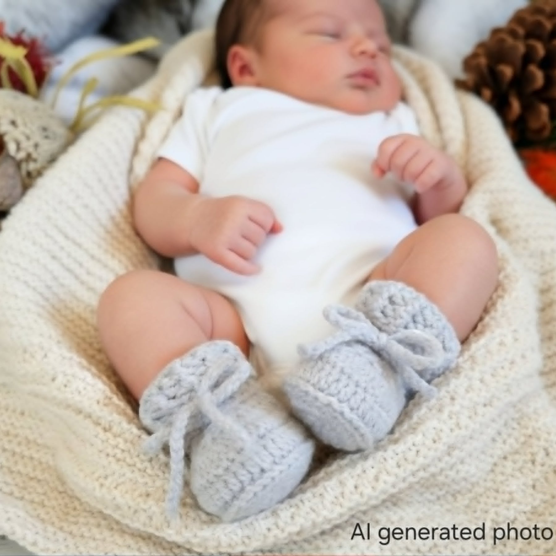 Baby Booties | Pale Grey | Newborn | Crochet | Knit | Shoes | Socks