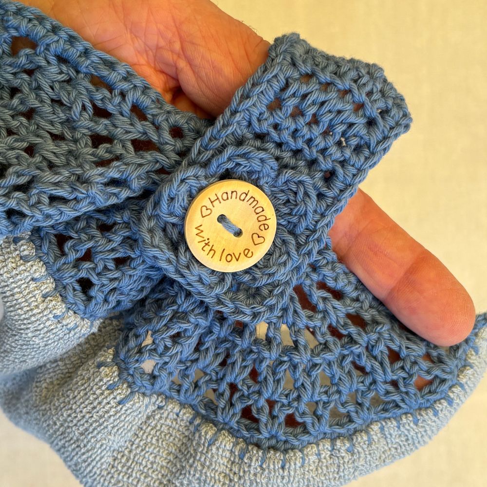 Crochet-Topped Cotton Hanging Towel - BLUE TONES