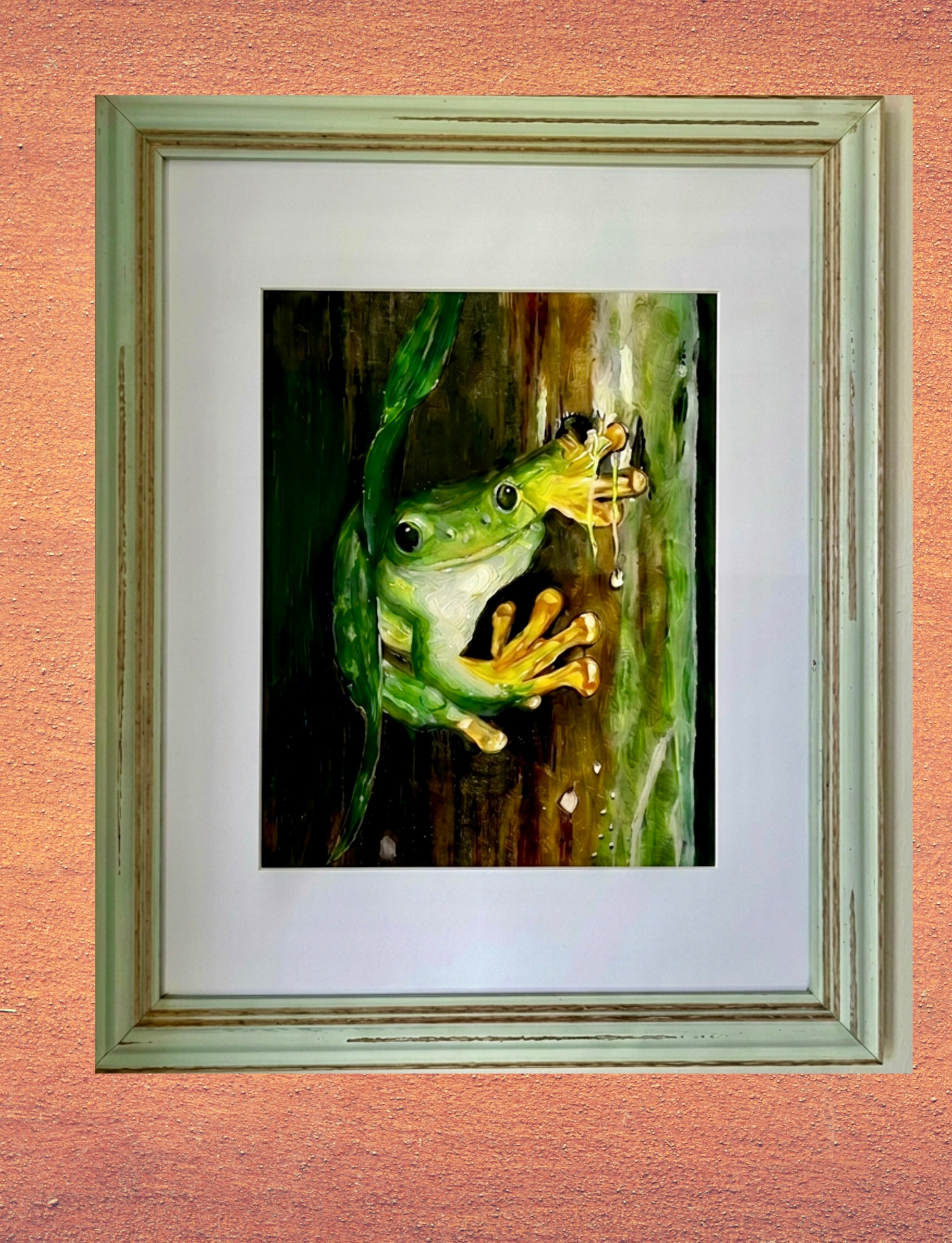 Green frog in a rainforest