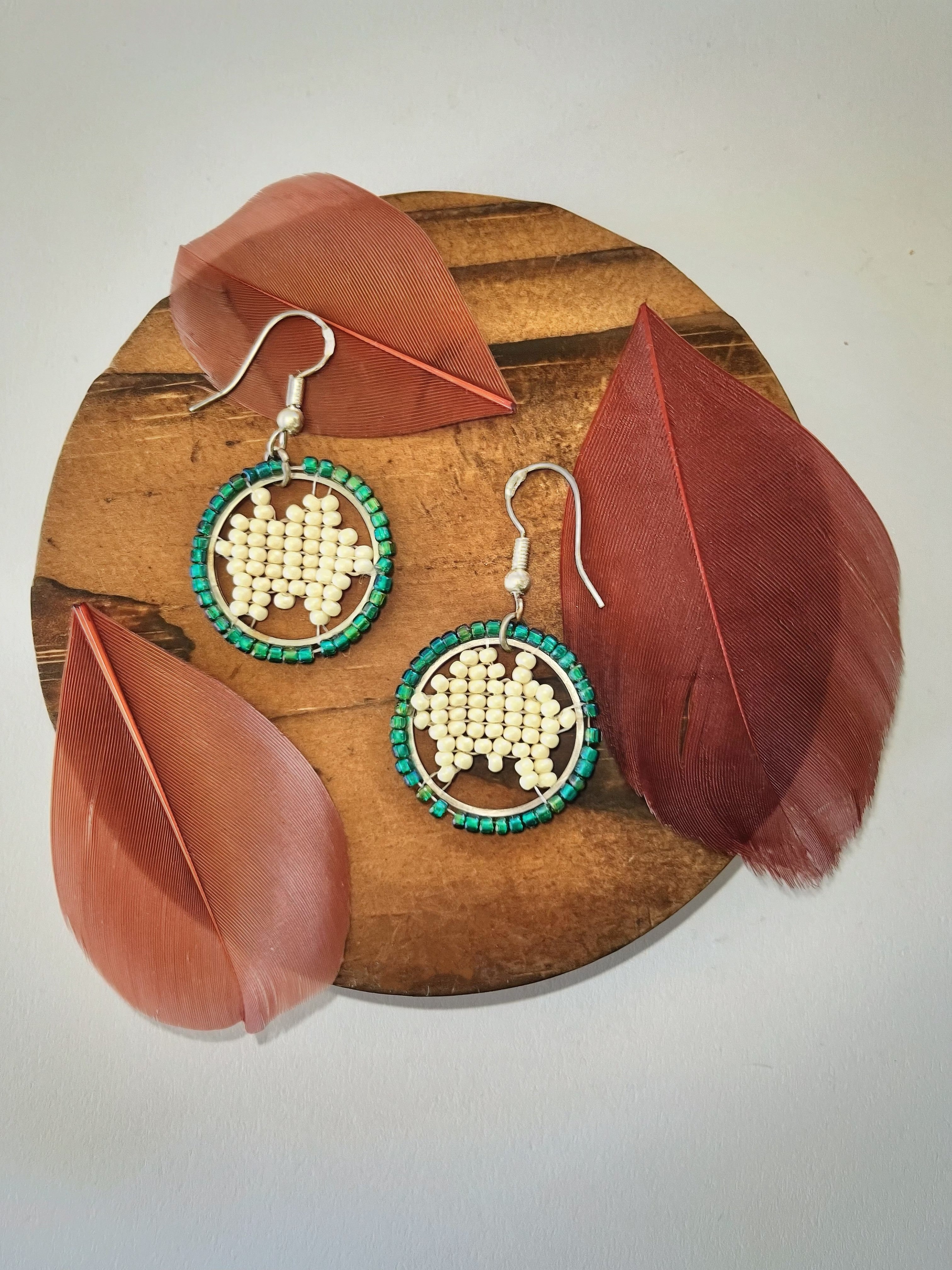🌏 Australian Mainland | Dandle Beaded Earrings | white, cream, green, emerald