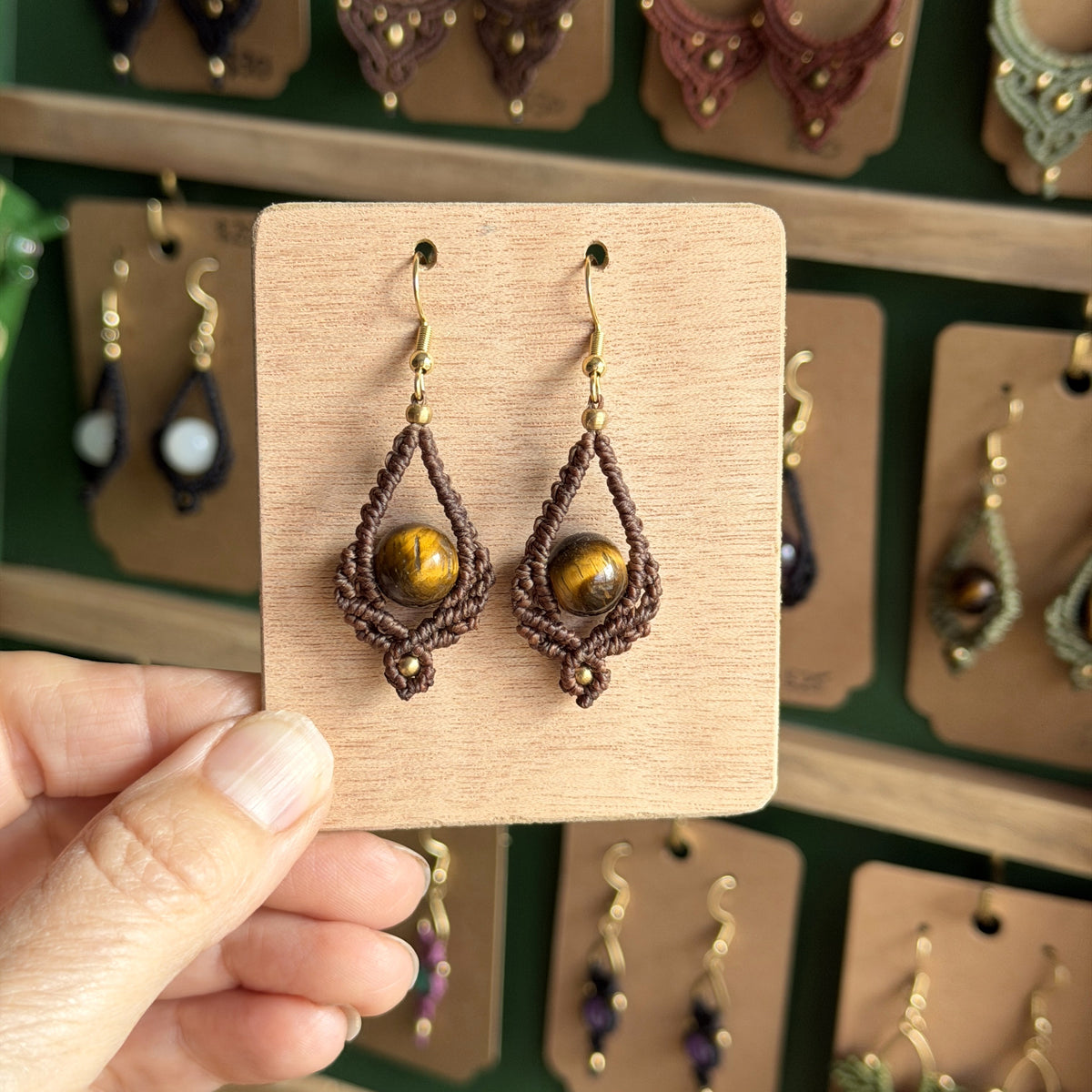 Micro Macrame Boho Bead Drop Earrings