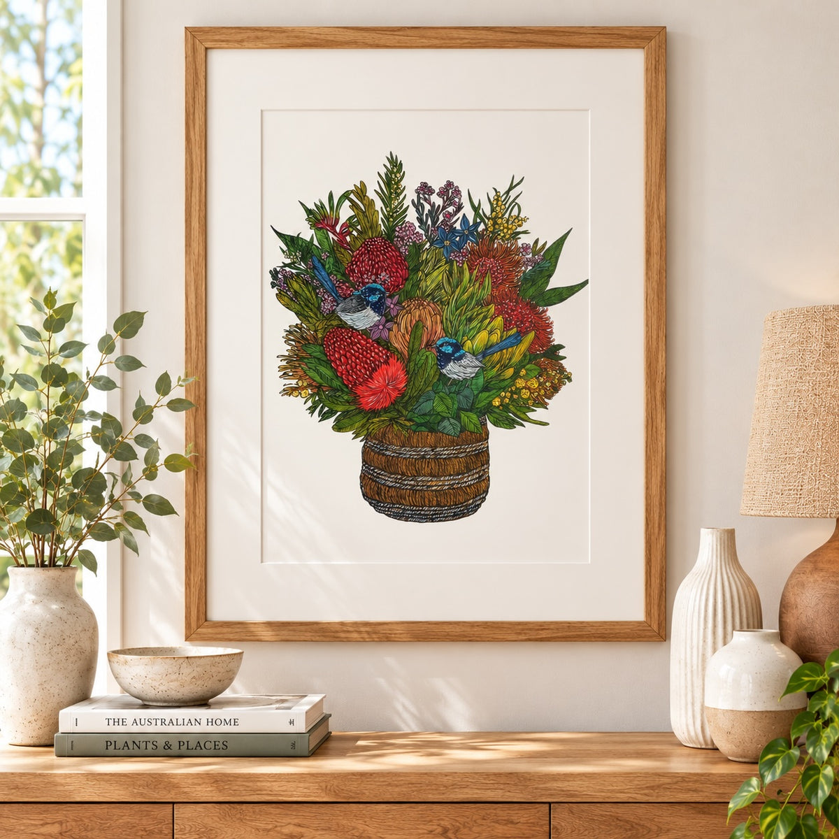 Wildflowers and Fairy Wrens Basket Fine Art Print