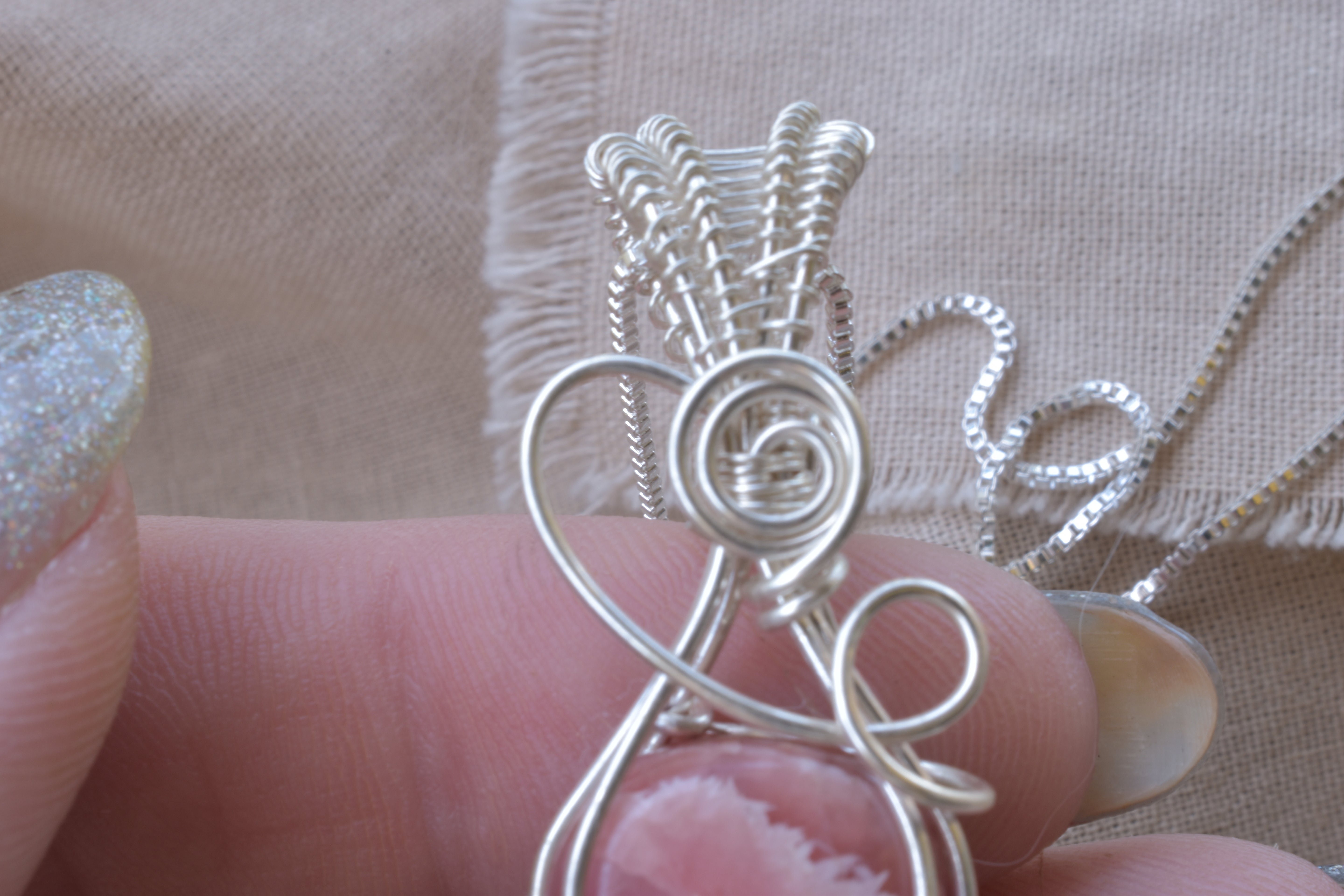 A Moment of Grace – Rhodochrosite & Pearl Wire Wrapped Pendant