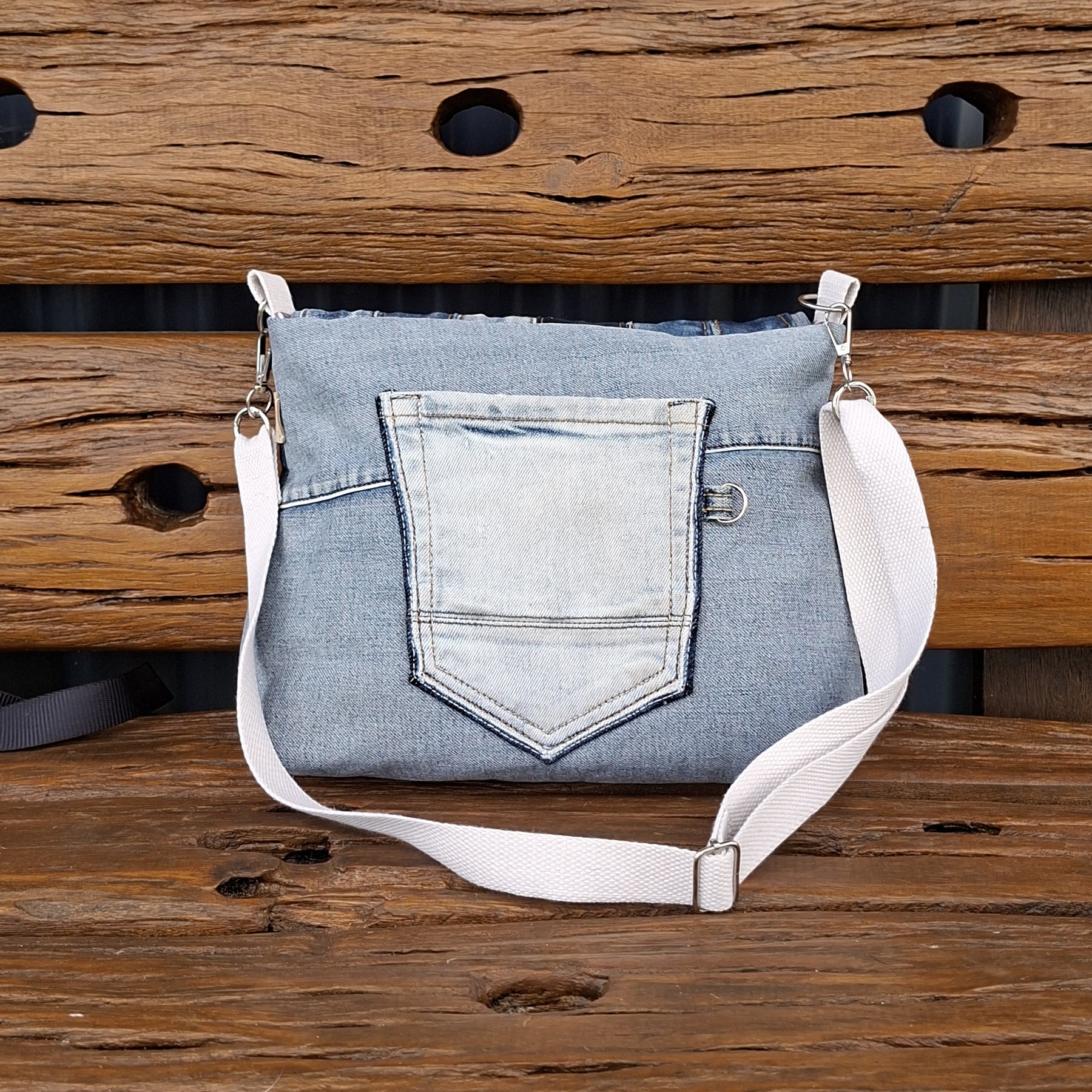 Upcycled Denim Unisex Crossbody Bag