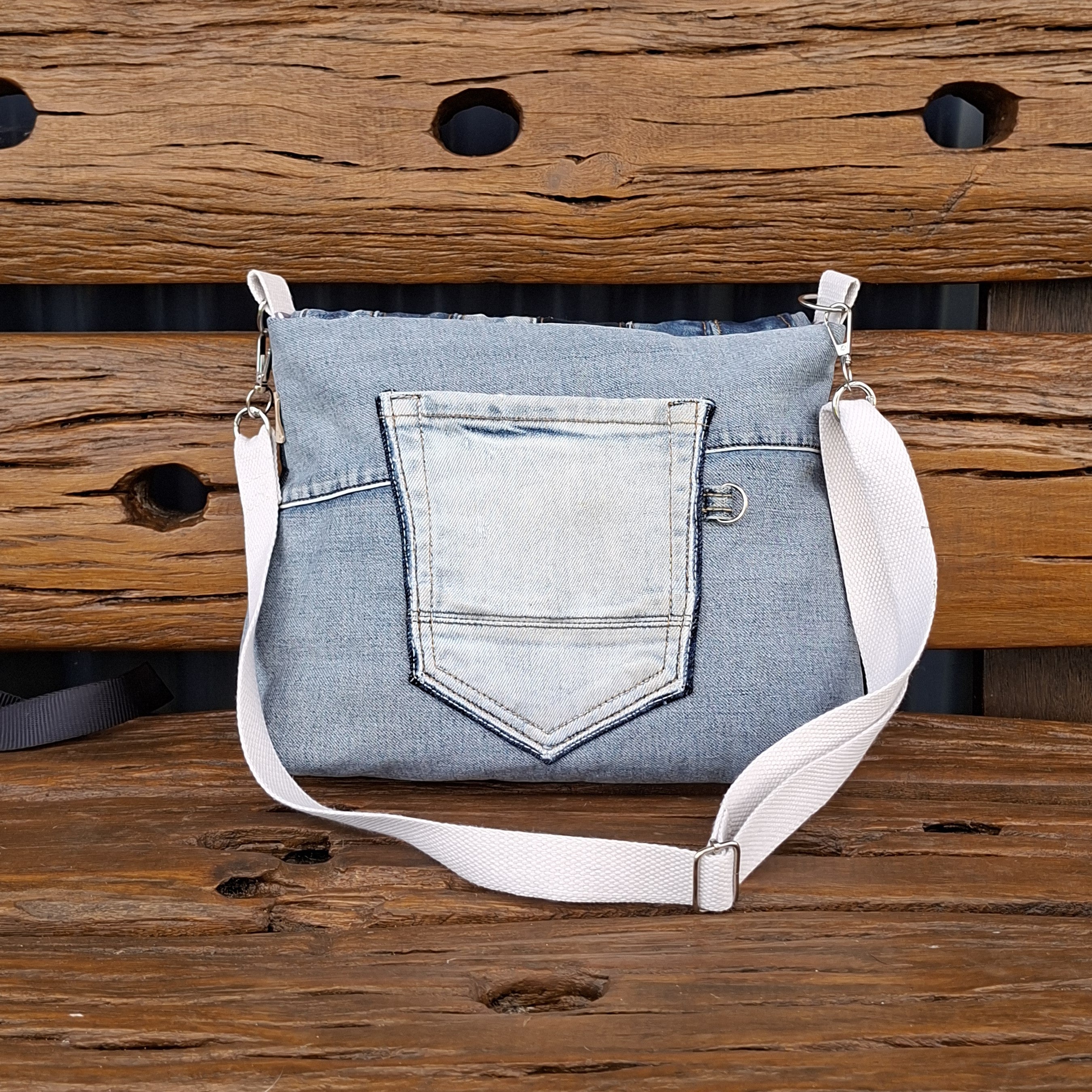 Upcycled Denim Unisex Crossbody Bag