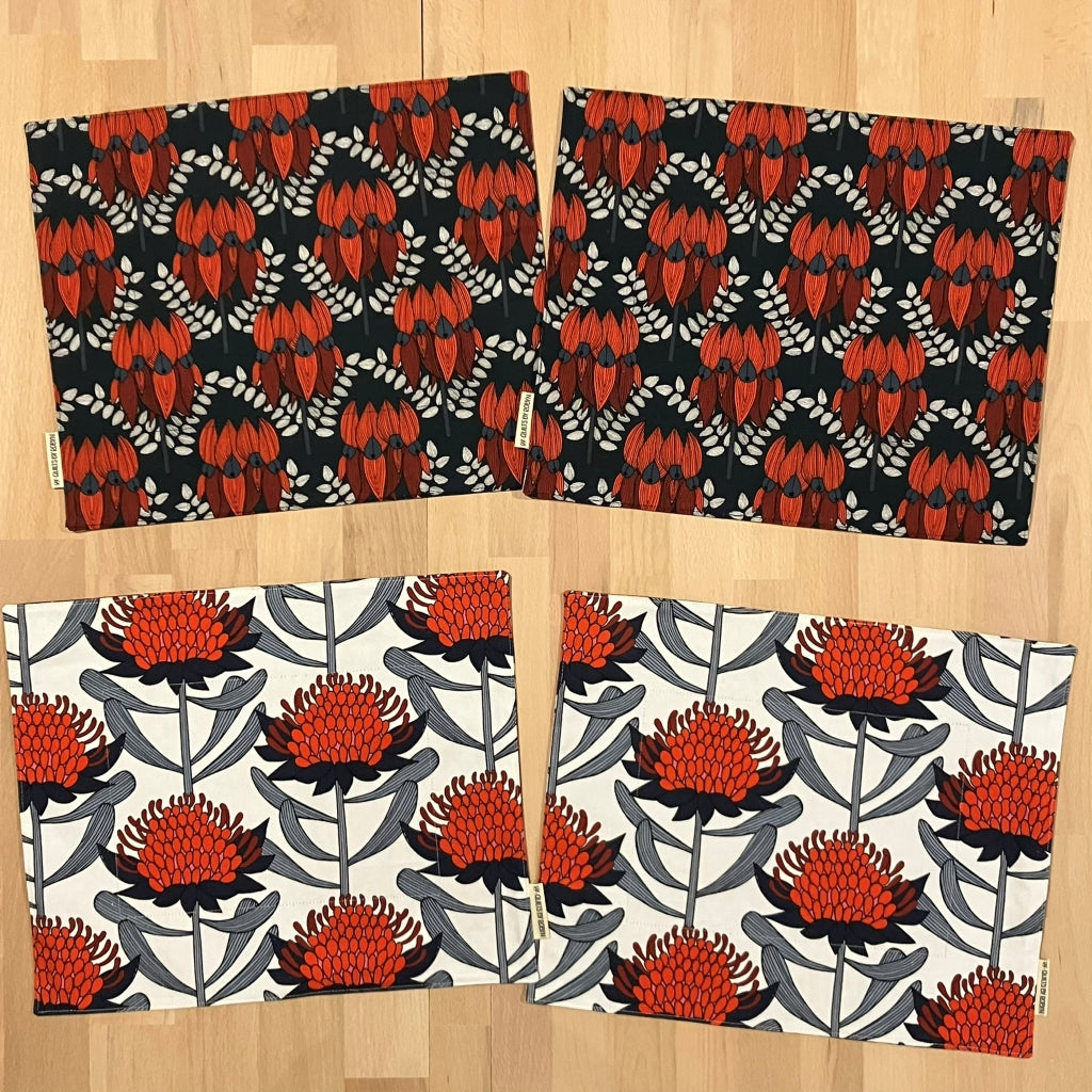 handmade Australian native reversible - waratah & sturts desert pea