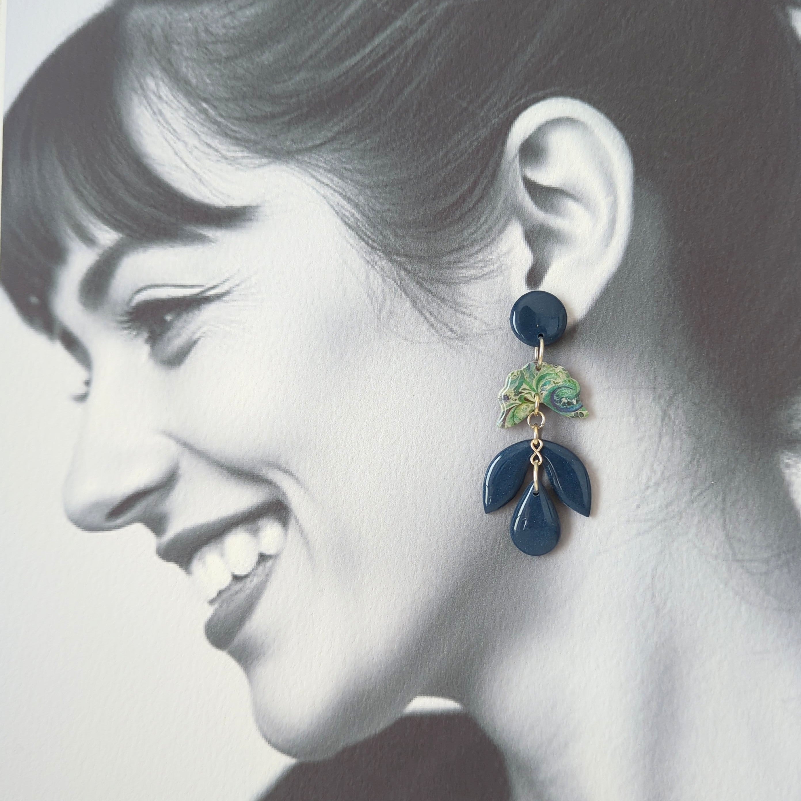 Blue and Green Paisley Drop Earrings