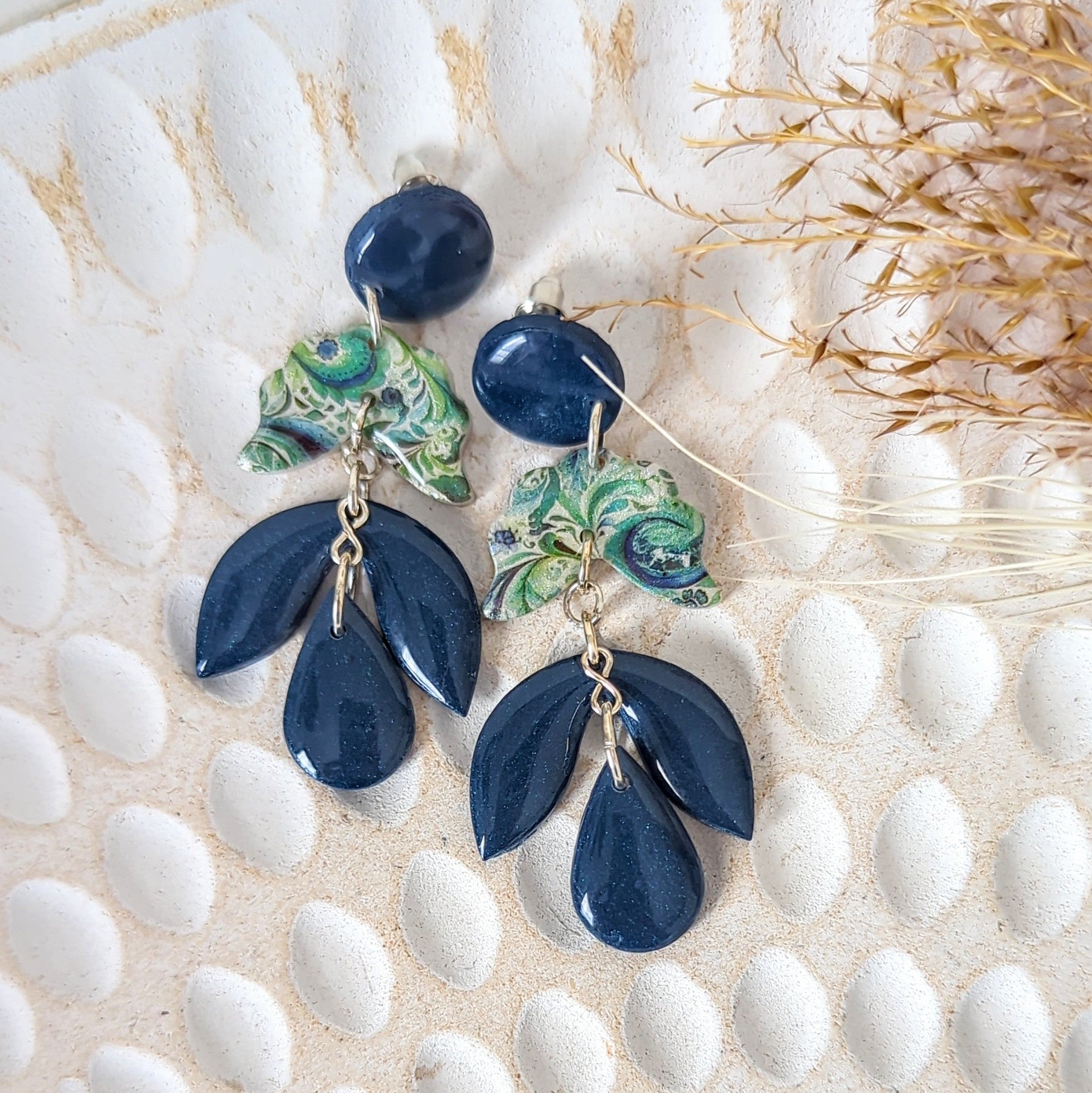 Blue and Green Paisley Drop Earrings