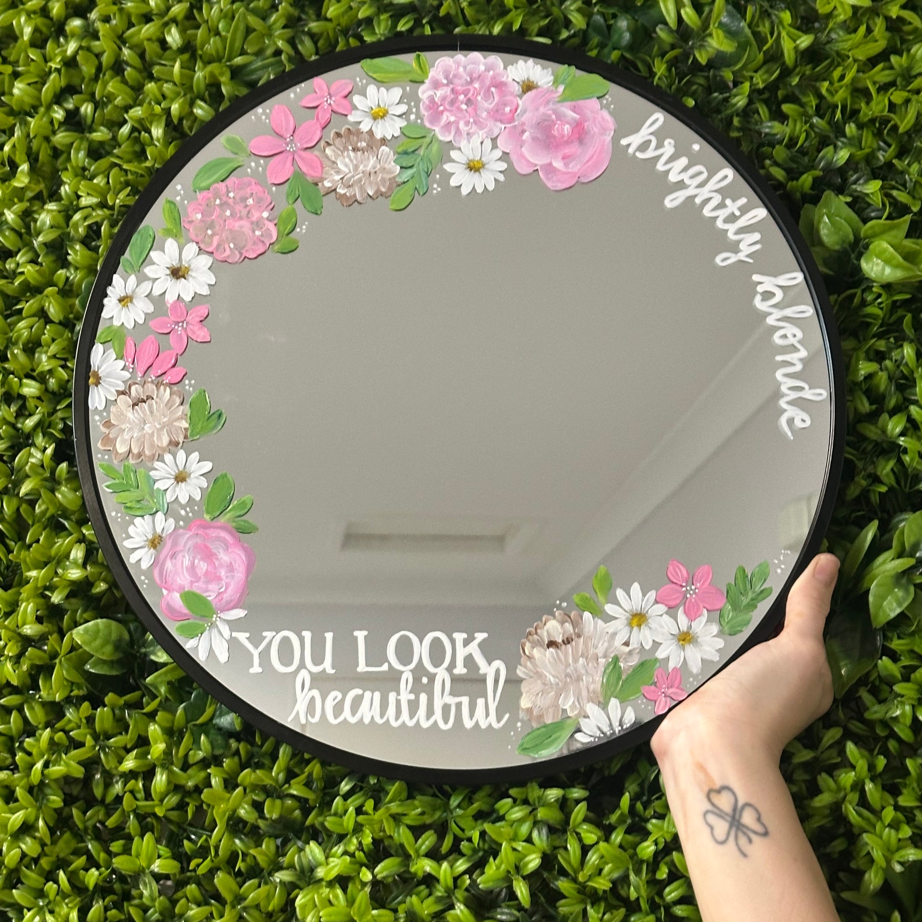 Hand Painted Small Round Mirror