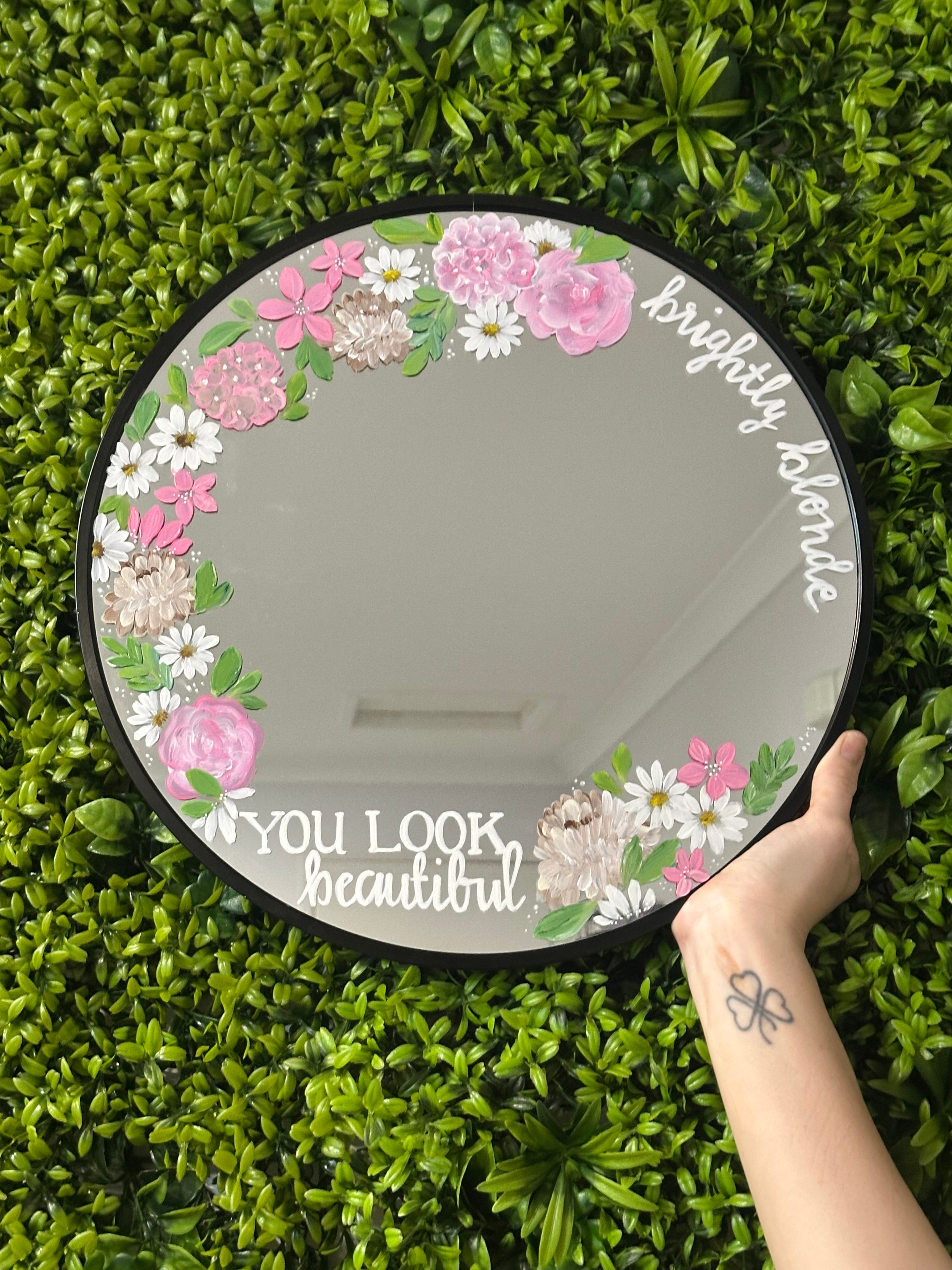 Hand Painted Small Round Mirror