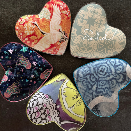 Ceramic Decoupaged Heart Trinket Dishes