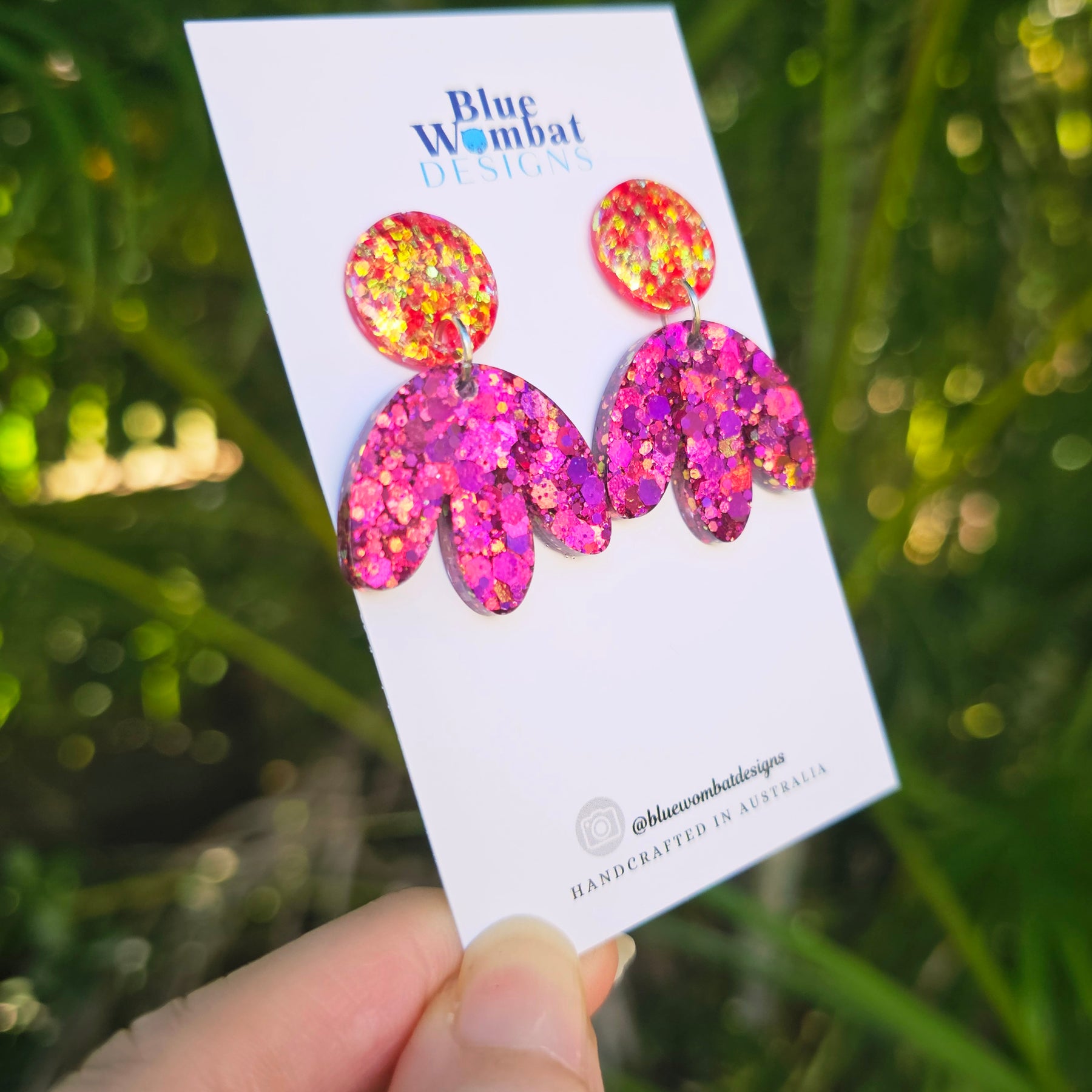 Flower Dangle Resin Glitter Statement Earrings