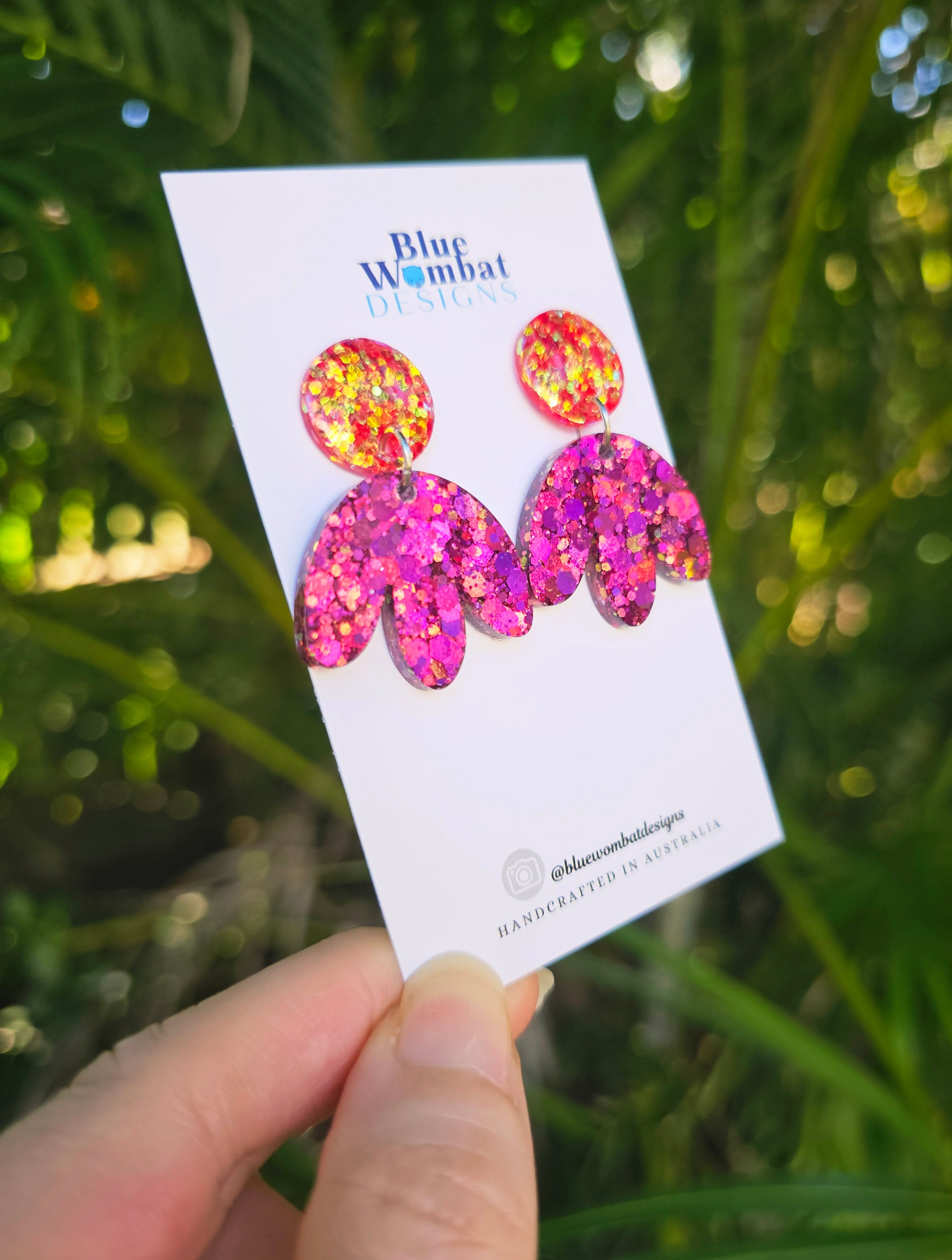 Flower Dangle Resin Glitter Statement Earrings