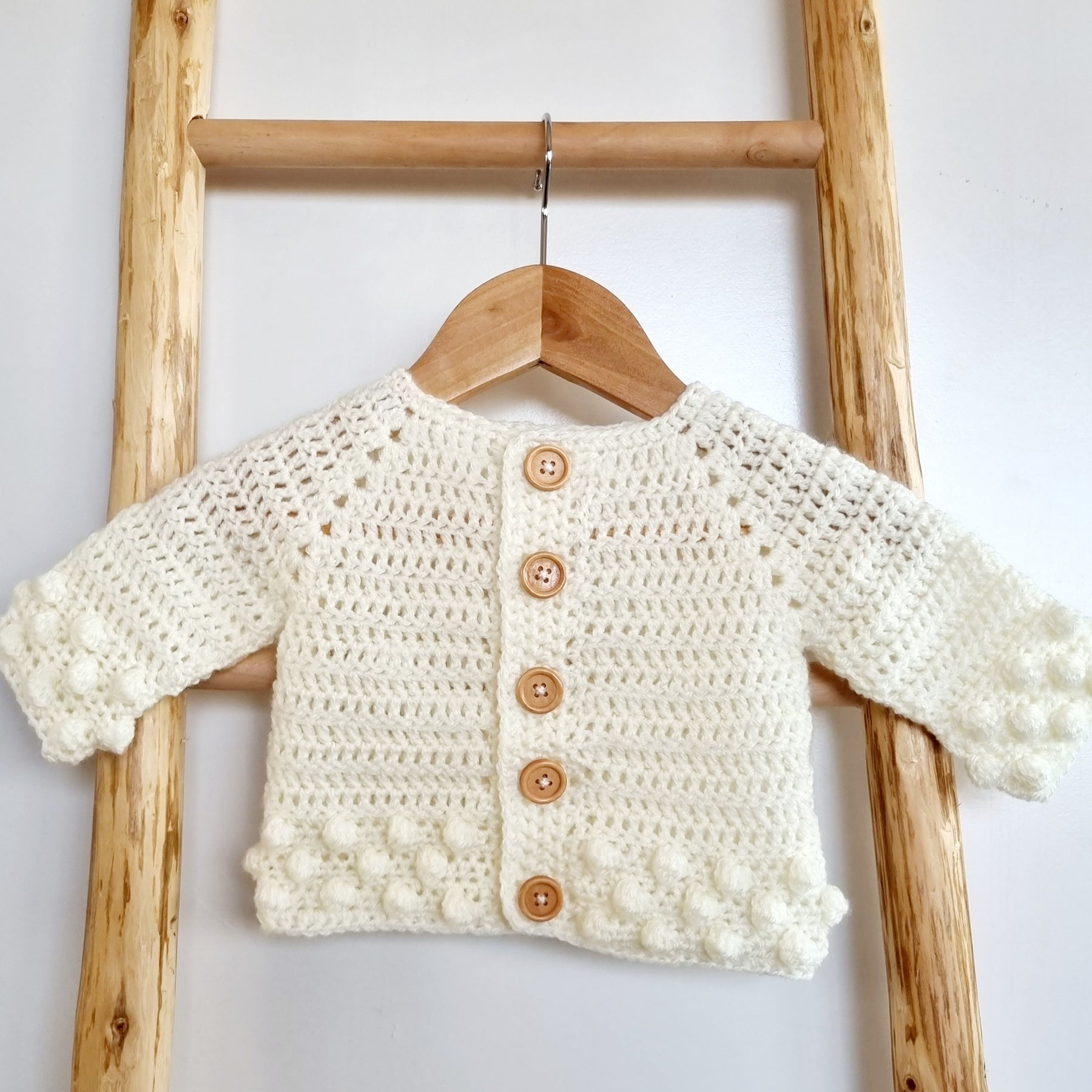 Baby Cardigan | Newborn | Cream/Off White | Crochet | Bobble | Coatigan | Jacket