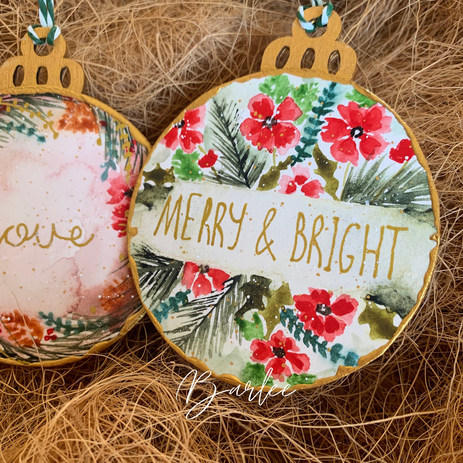 Set of 2 Hand-Painted Christmas Decorations - Unique Ornaments