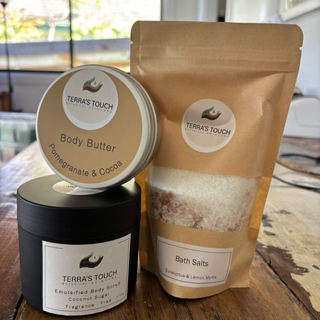 Handmade Body Care Gift Set – Body Butter, Scrub & Bath Salts