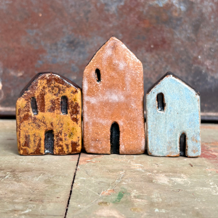 Mini Houses | Set of 3 | Rustic Village | Set #2 | Glazed Stoneware Clay