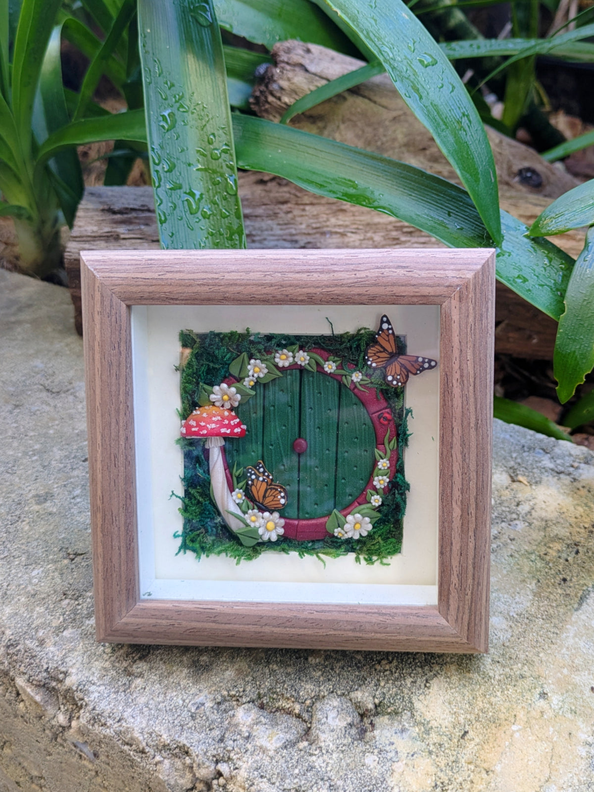 Hobbit Style Fairy Door Shadow Box – Monarch Butterfly Edition