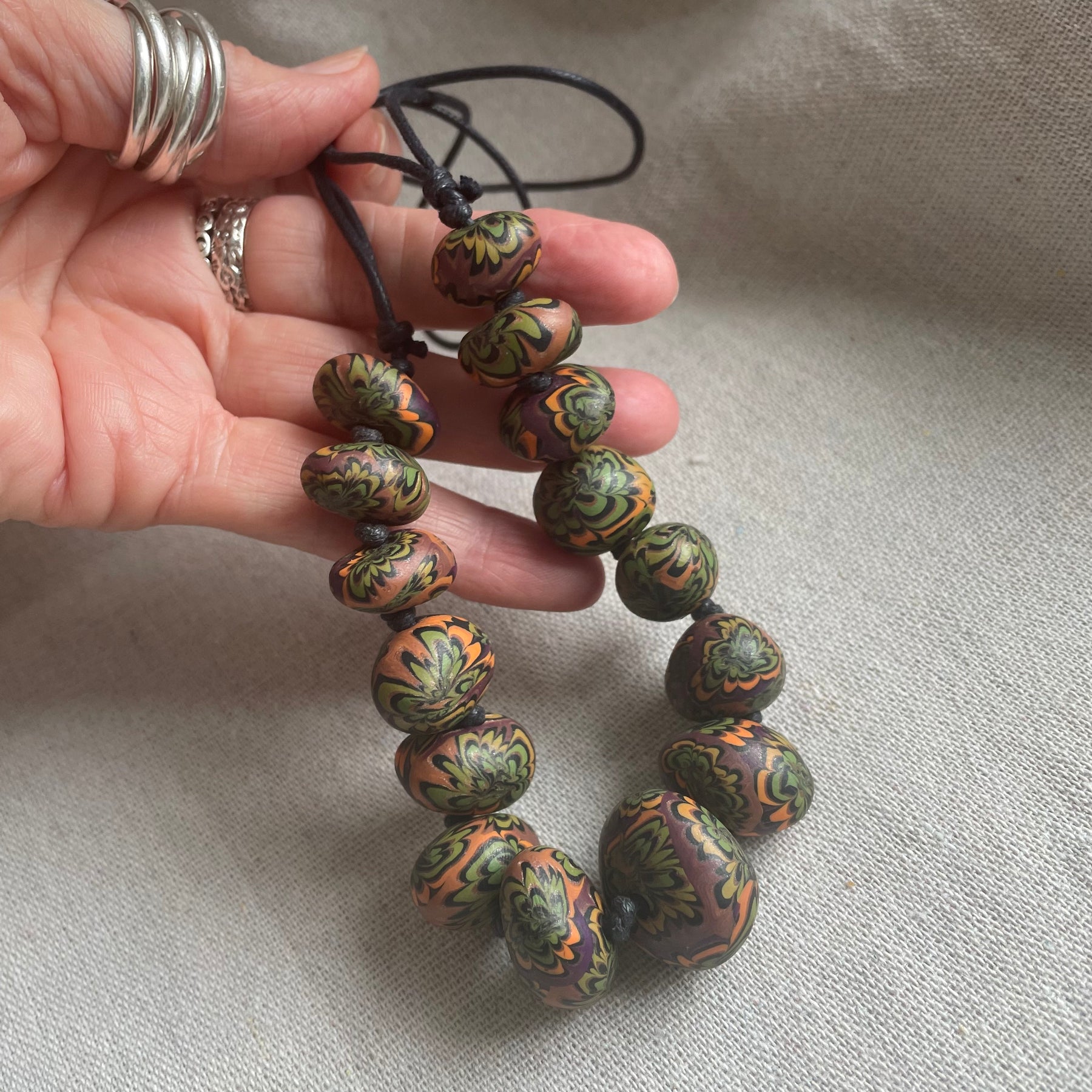 Polymer Clay Beaded Necklace - Pebbles