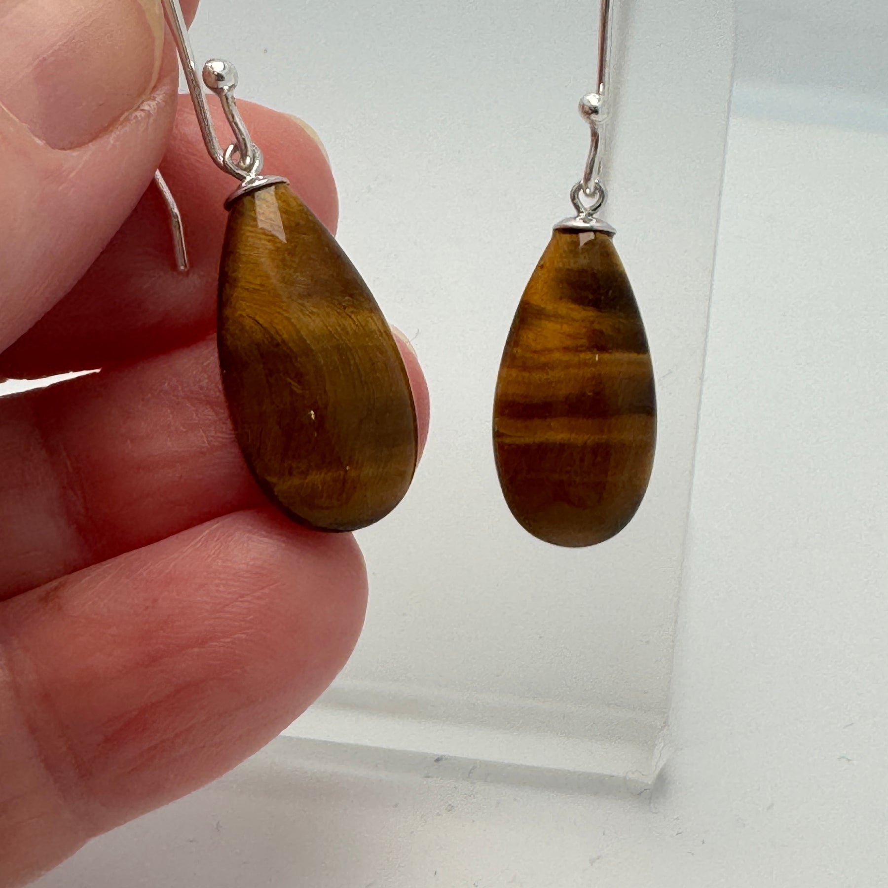 Tiger eye drop sterling silver earrings
