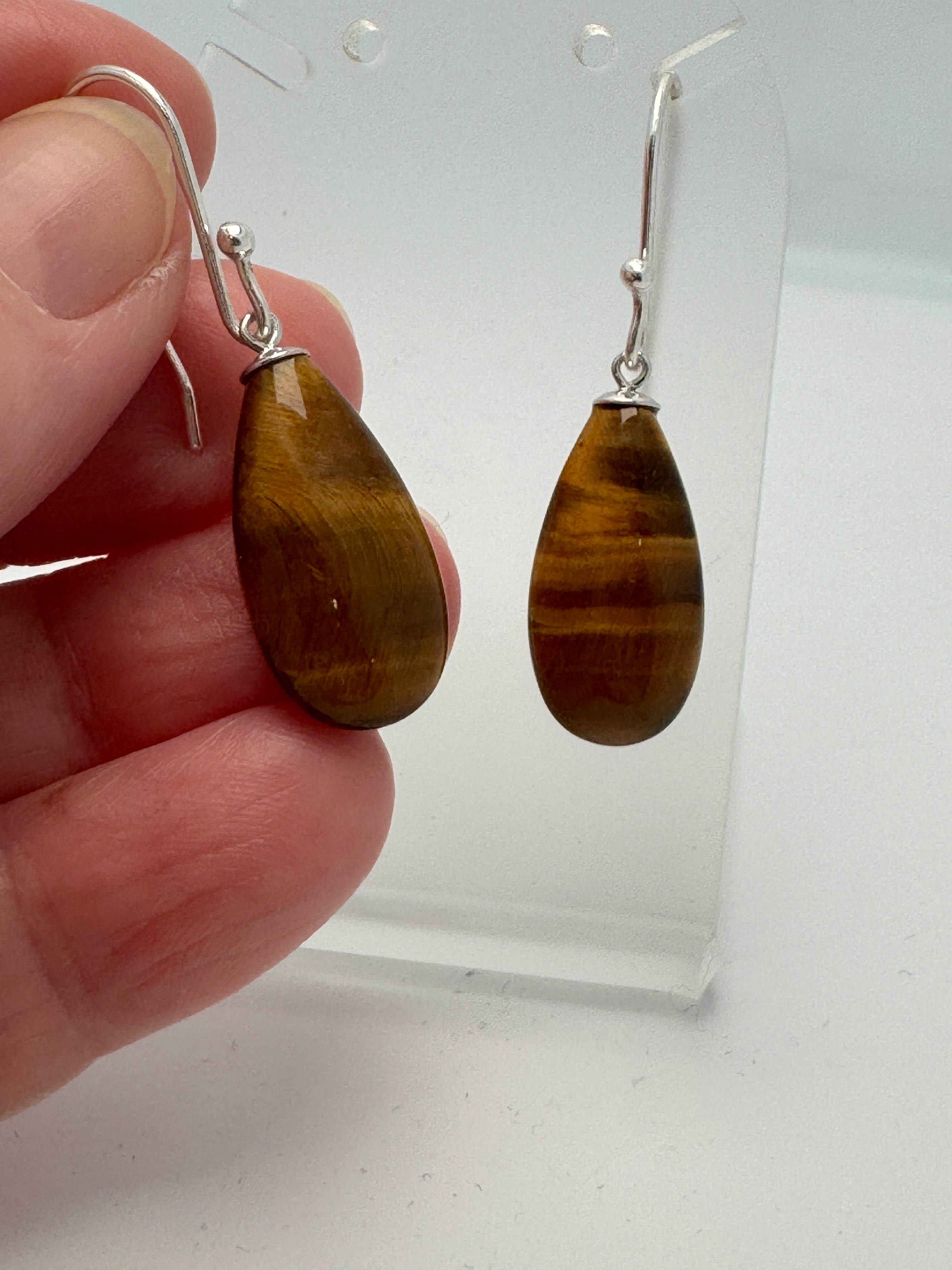 Tiger eye drop sterling silver earrings
