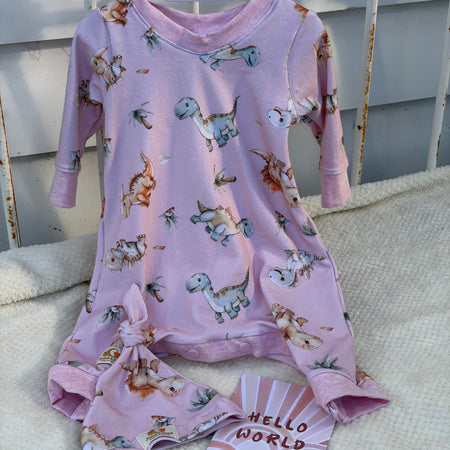 PINK DINOSAUR ROMPER 0-3 months