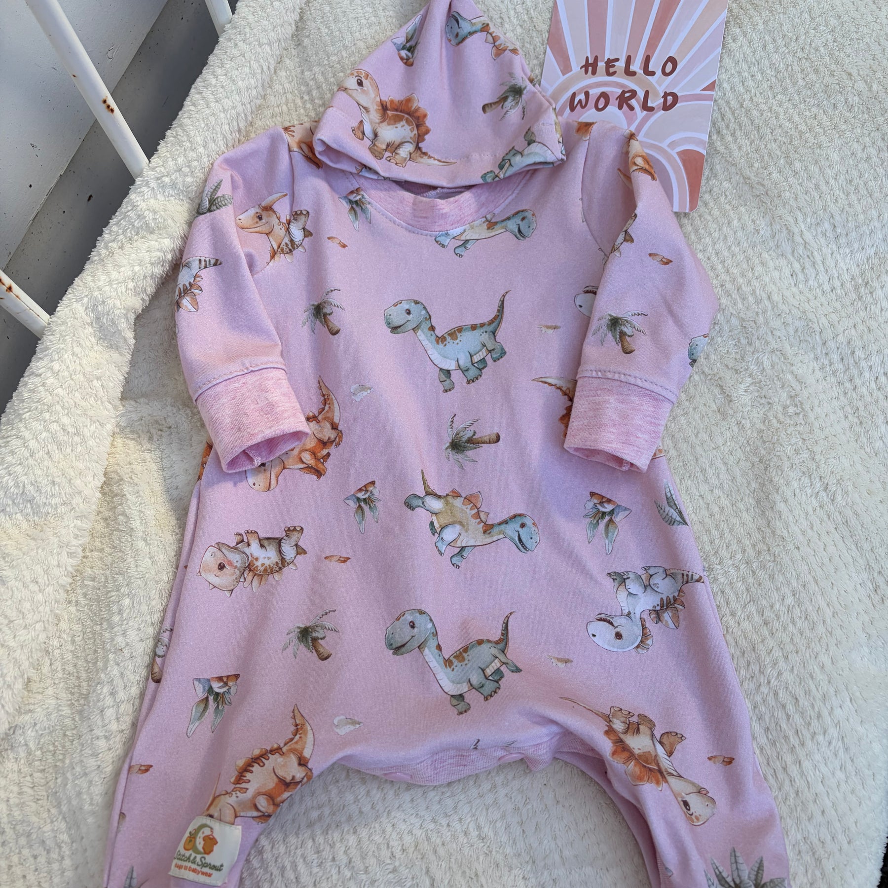 PINK DINOSAUR ROMPER 0-3 months