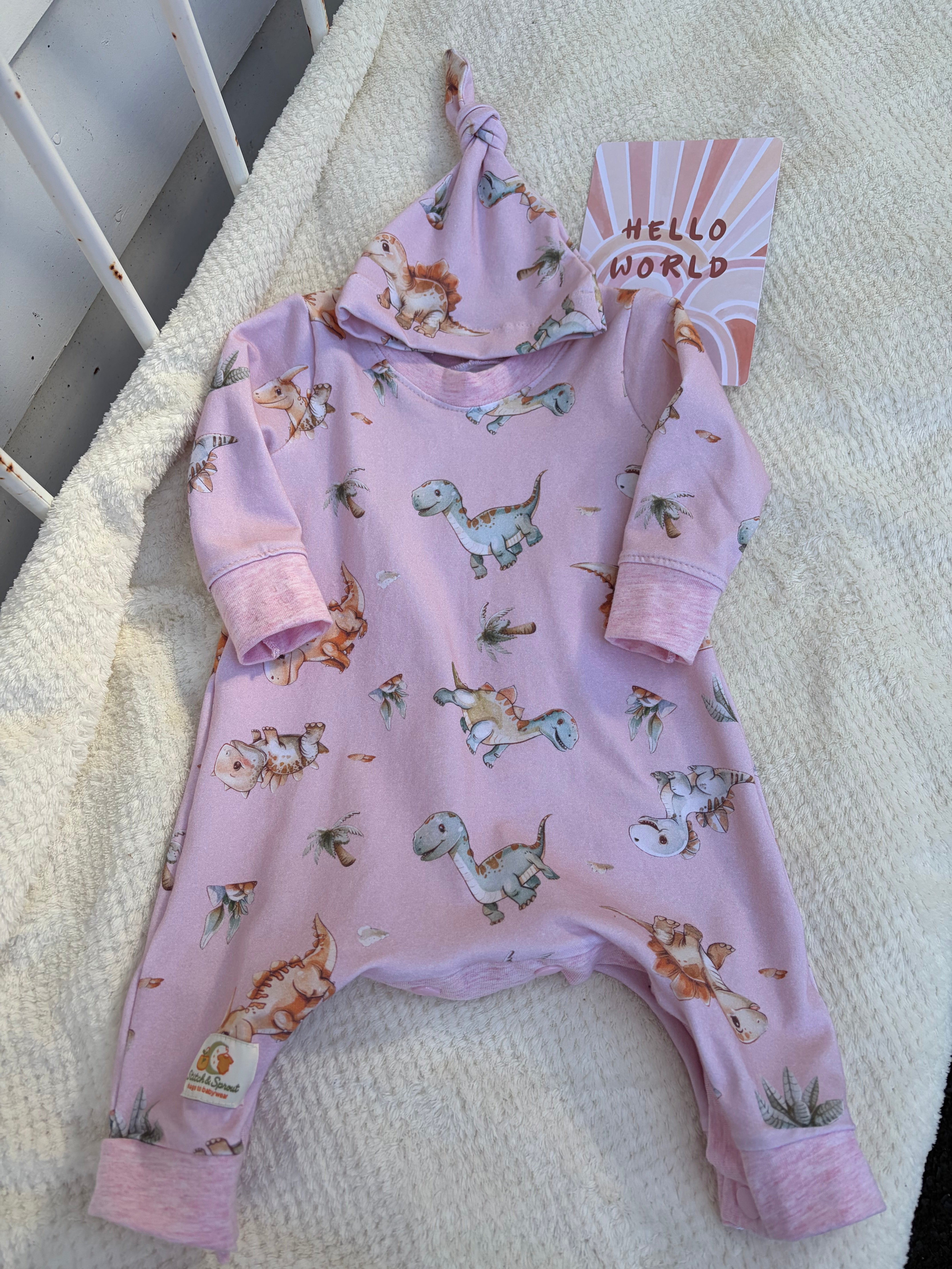 PINK DINOSAUR ROMPER 0-3 months
