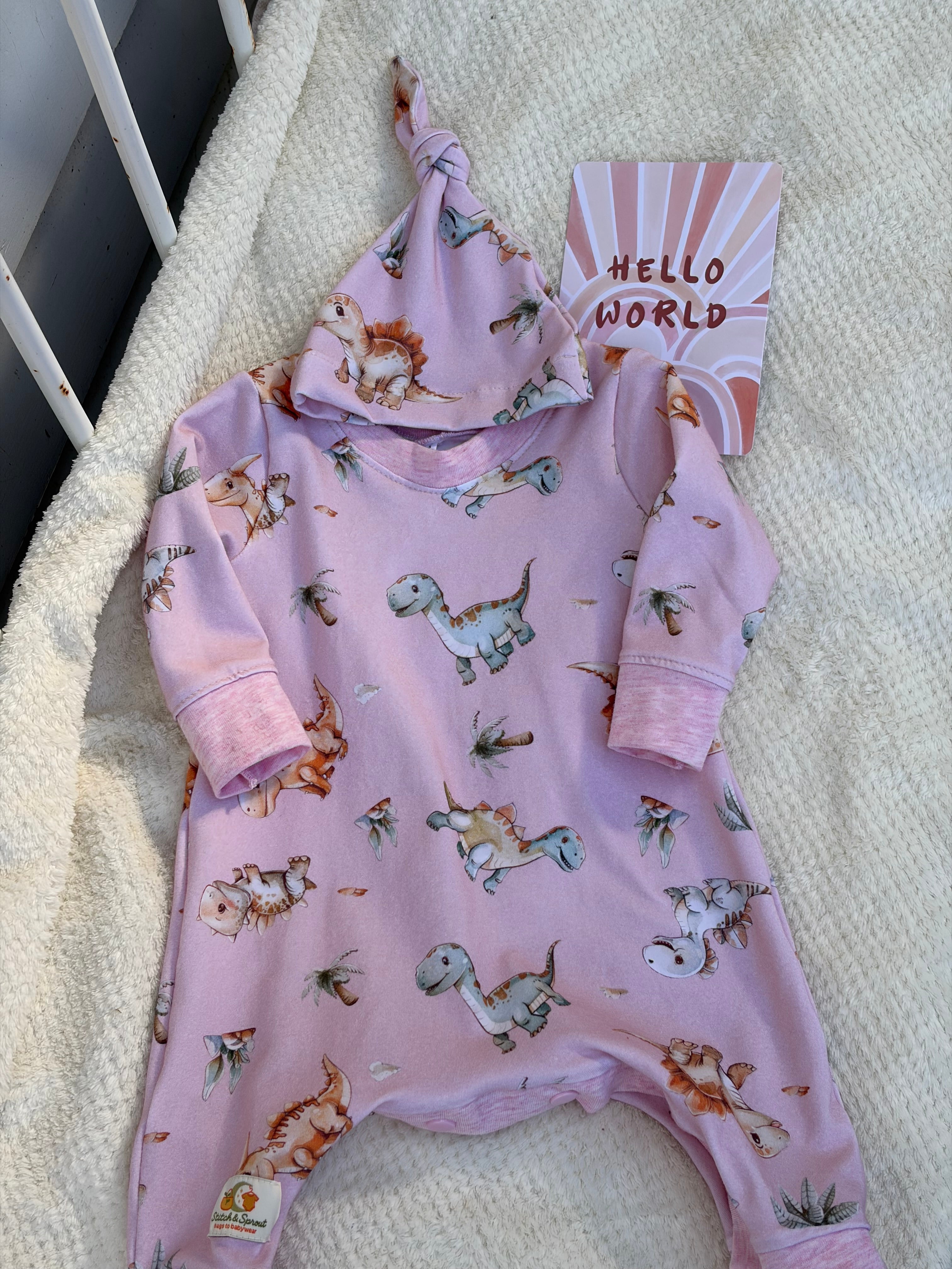 PINK DINOSAUR ROMPER 0-3 months