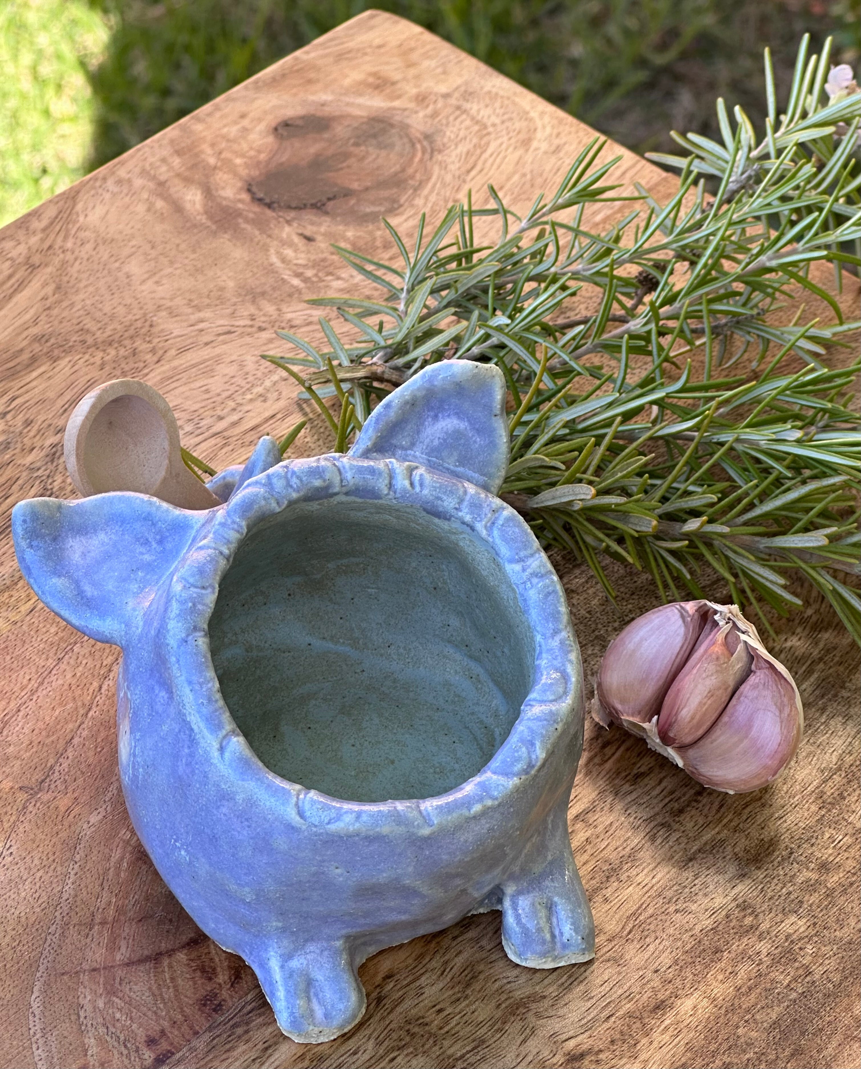 Small Pig Salt Cellar Pot - Blue