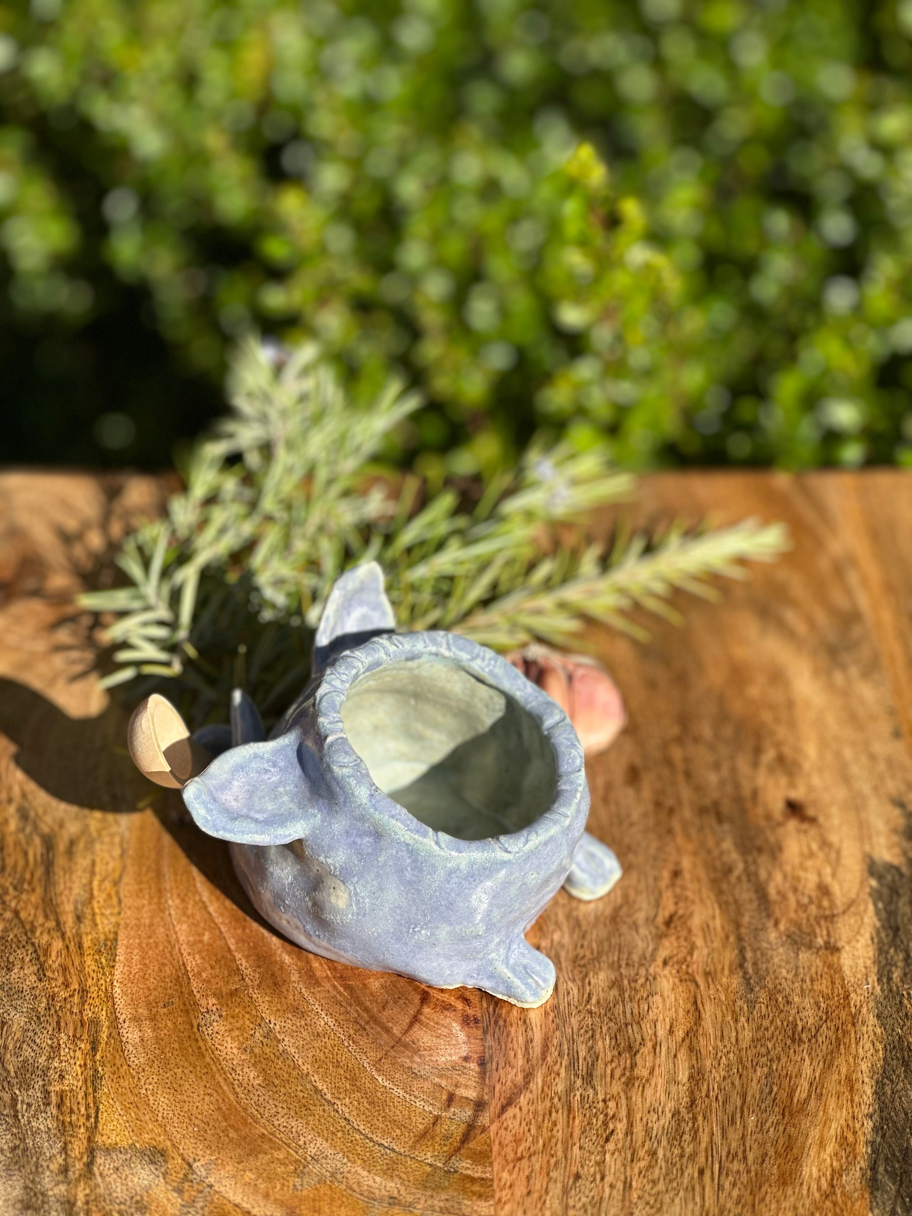 Small Pig Salt Cellar Pot - Blue