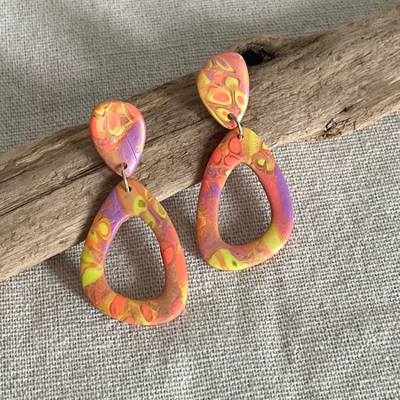 Polymer Clay Double Drop Stud Earrings – Sunset