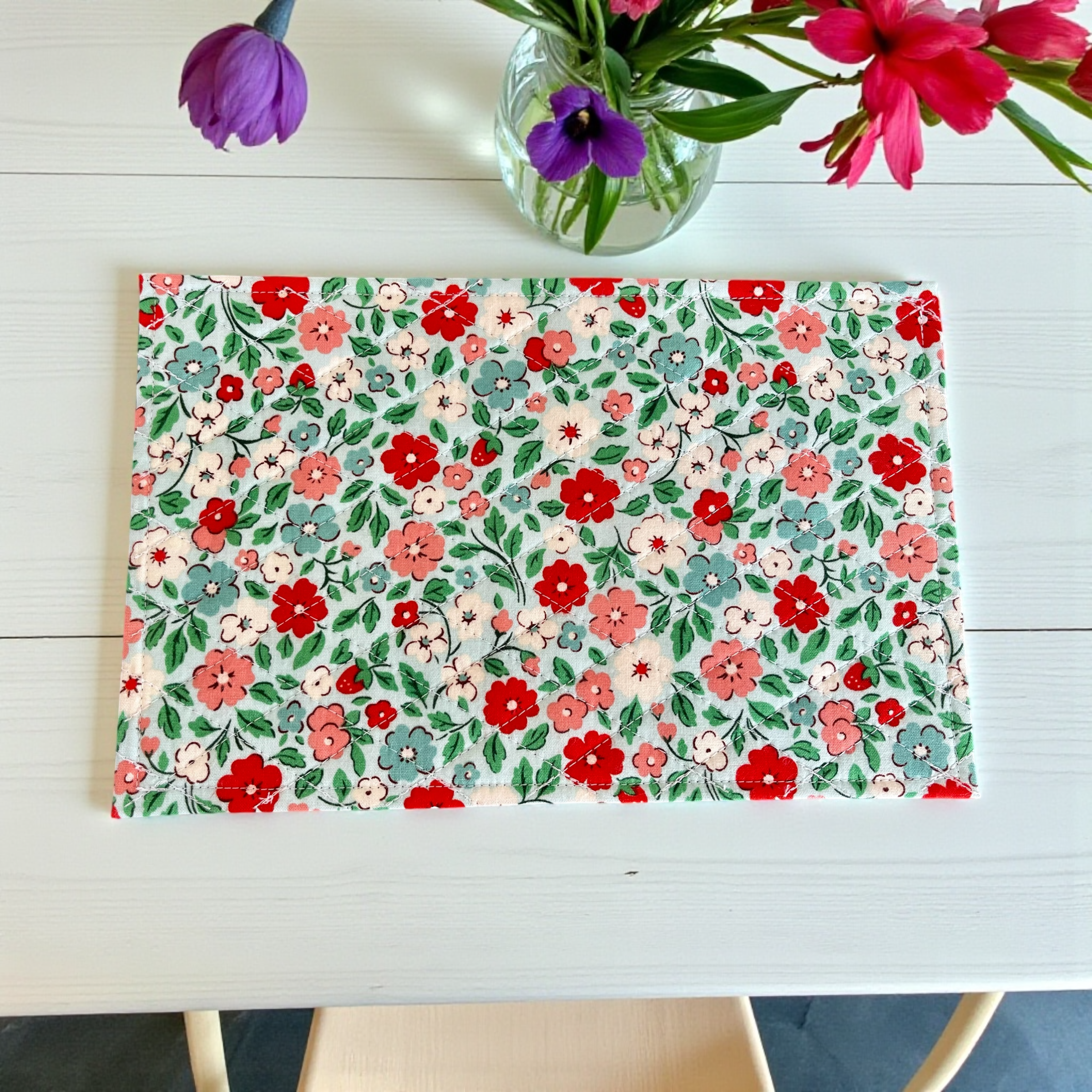 Handmade Quilted Floral Mug Rug