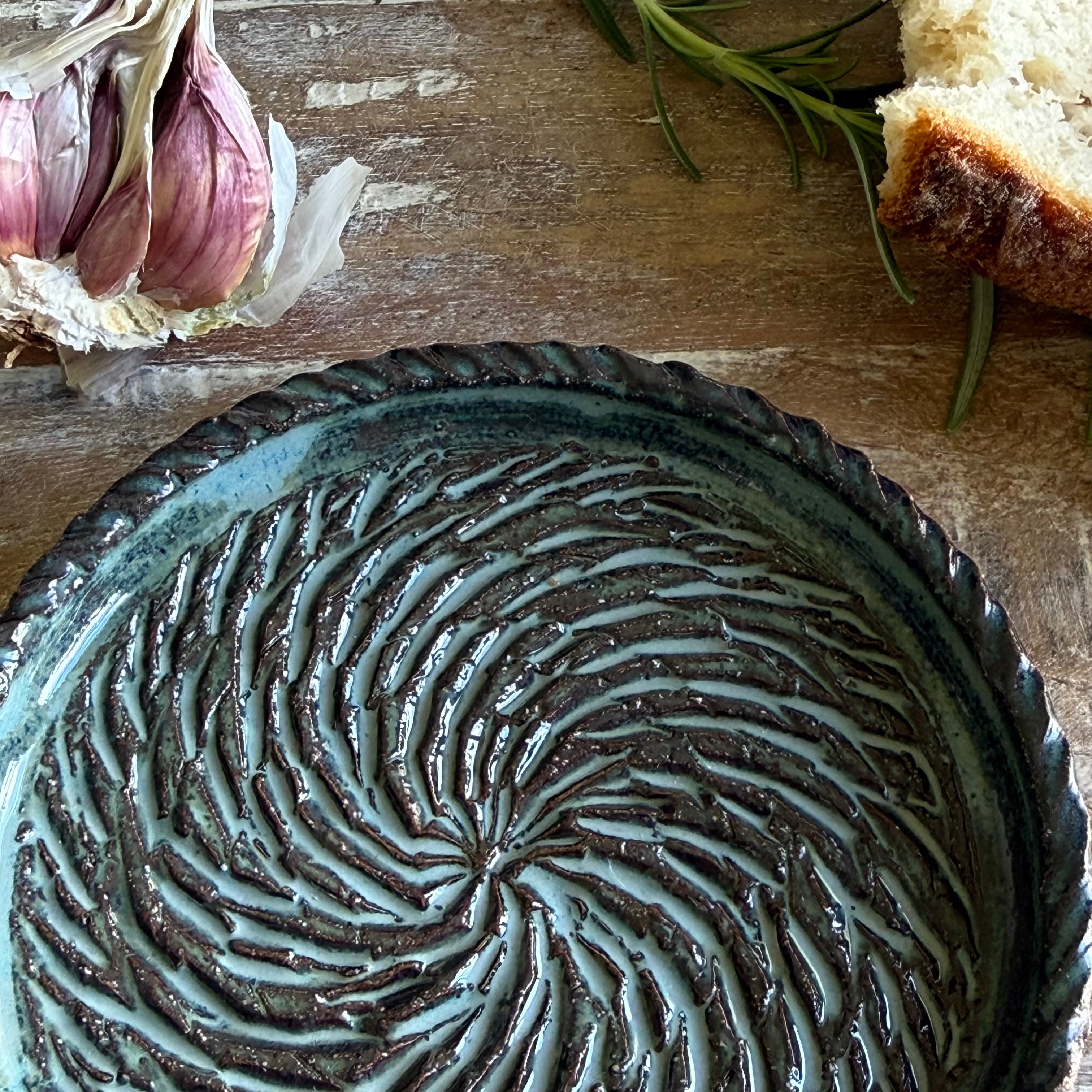 The Gathering Dish | Wheel Thrown Ceramic Garlic Grater & Dipping Dish with Brush