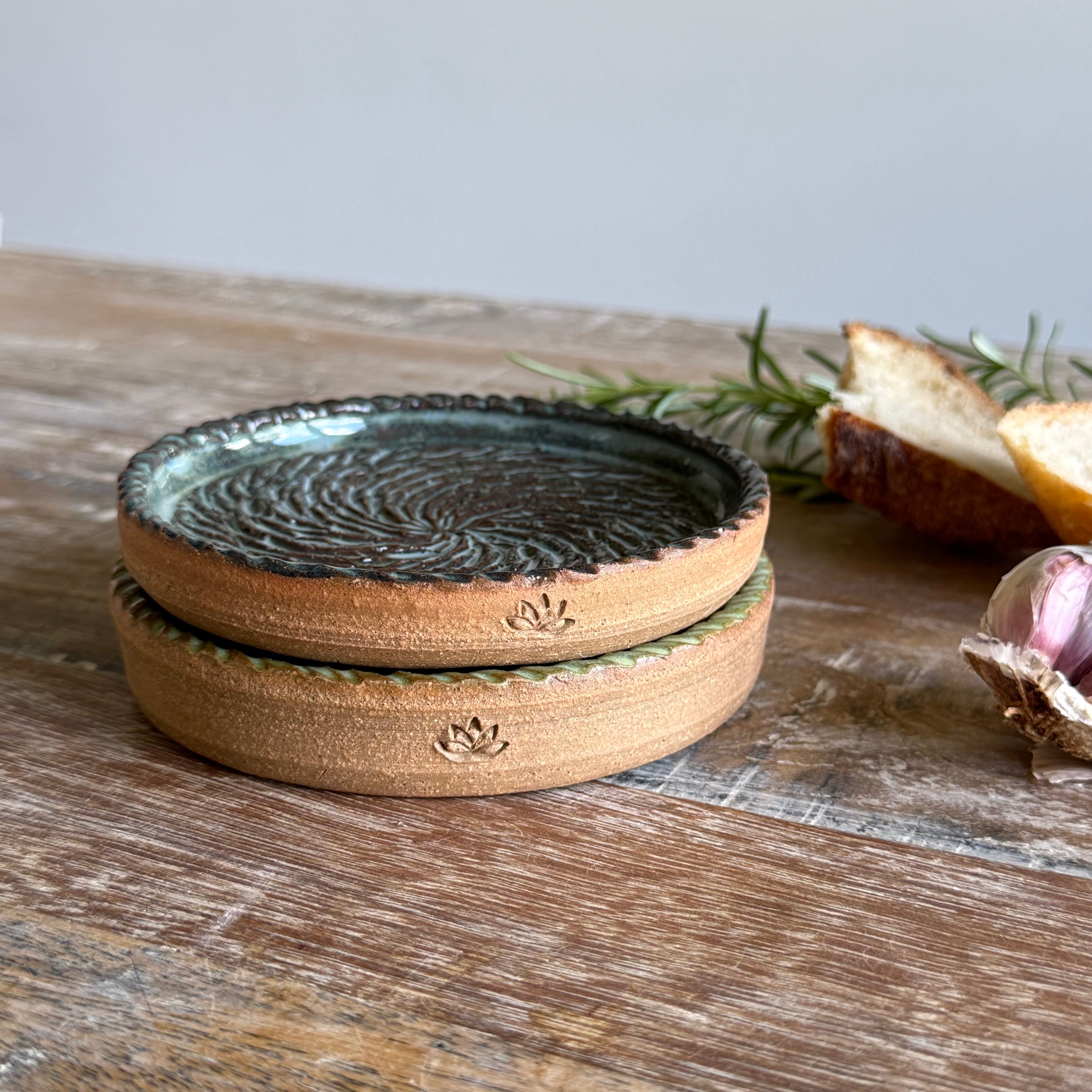 The Gathering Dish - Wheel Thrown Ceramic Garlic Grater & Dipping Dish with Brush