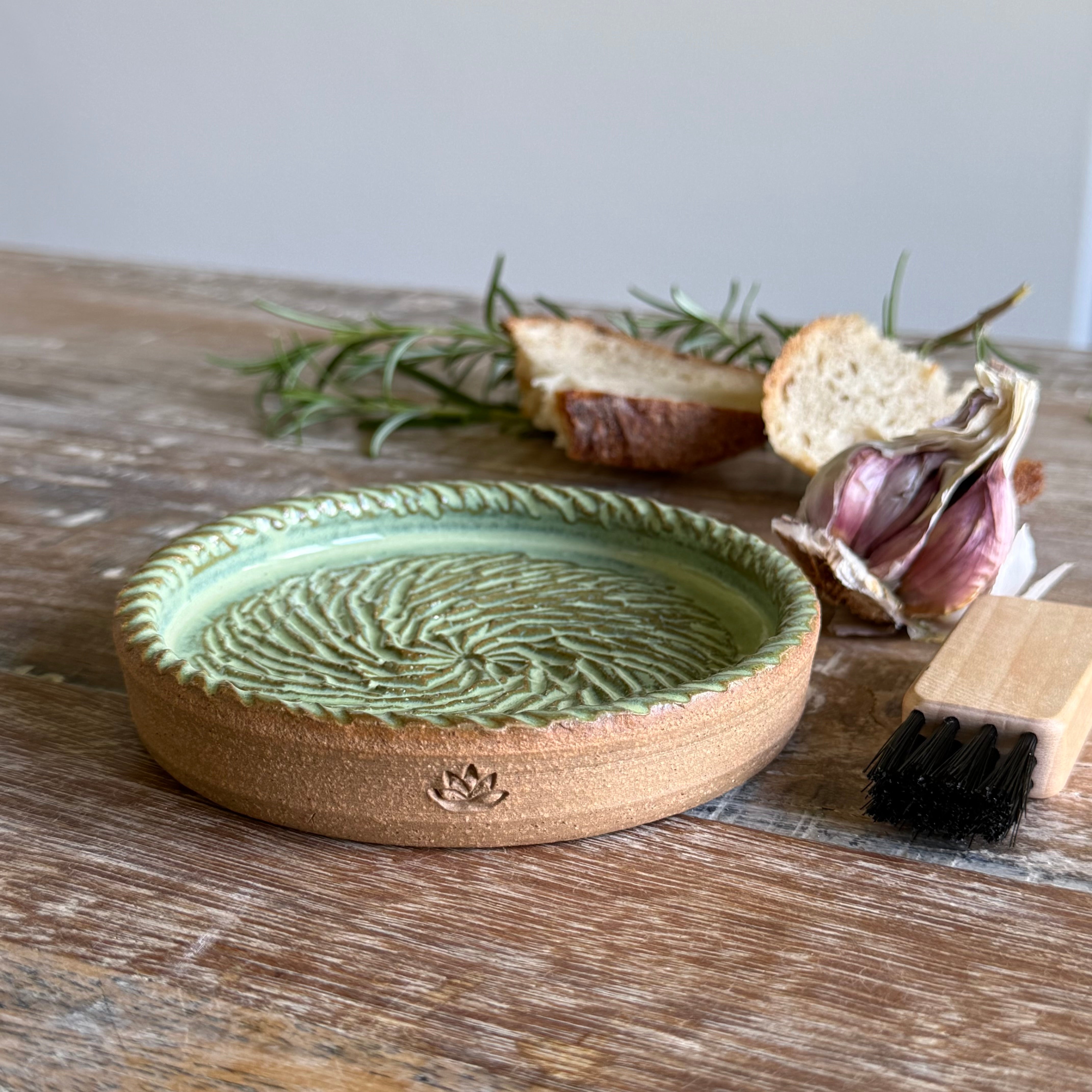 The Gathering Dish - Wheel Thrown Ceramic Garlic Grater & Dipping Dish with Brush