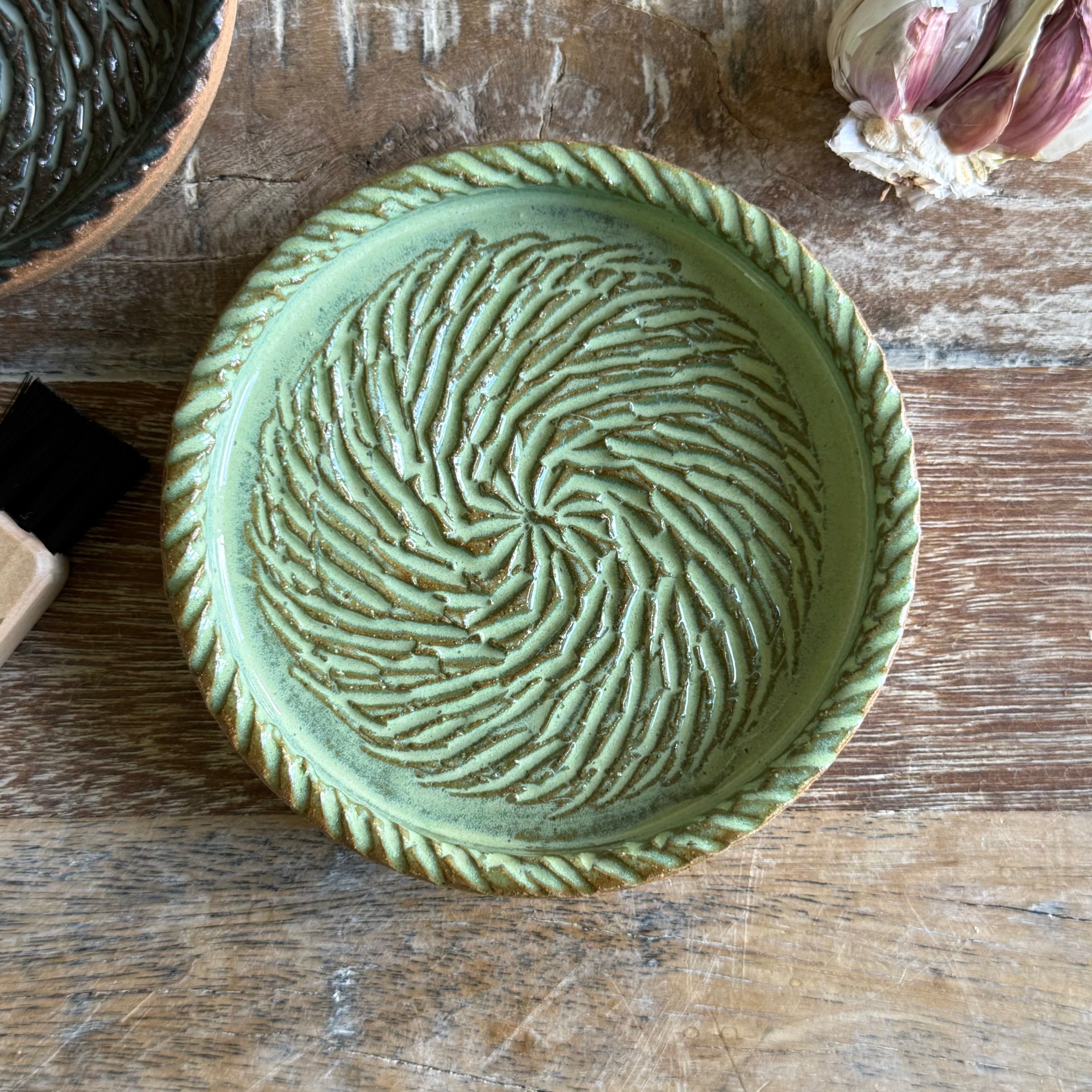 The Gathering Dish - Wheel Thrown Ceramic Garlic Grater & Dipping Dish with Brush