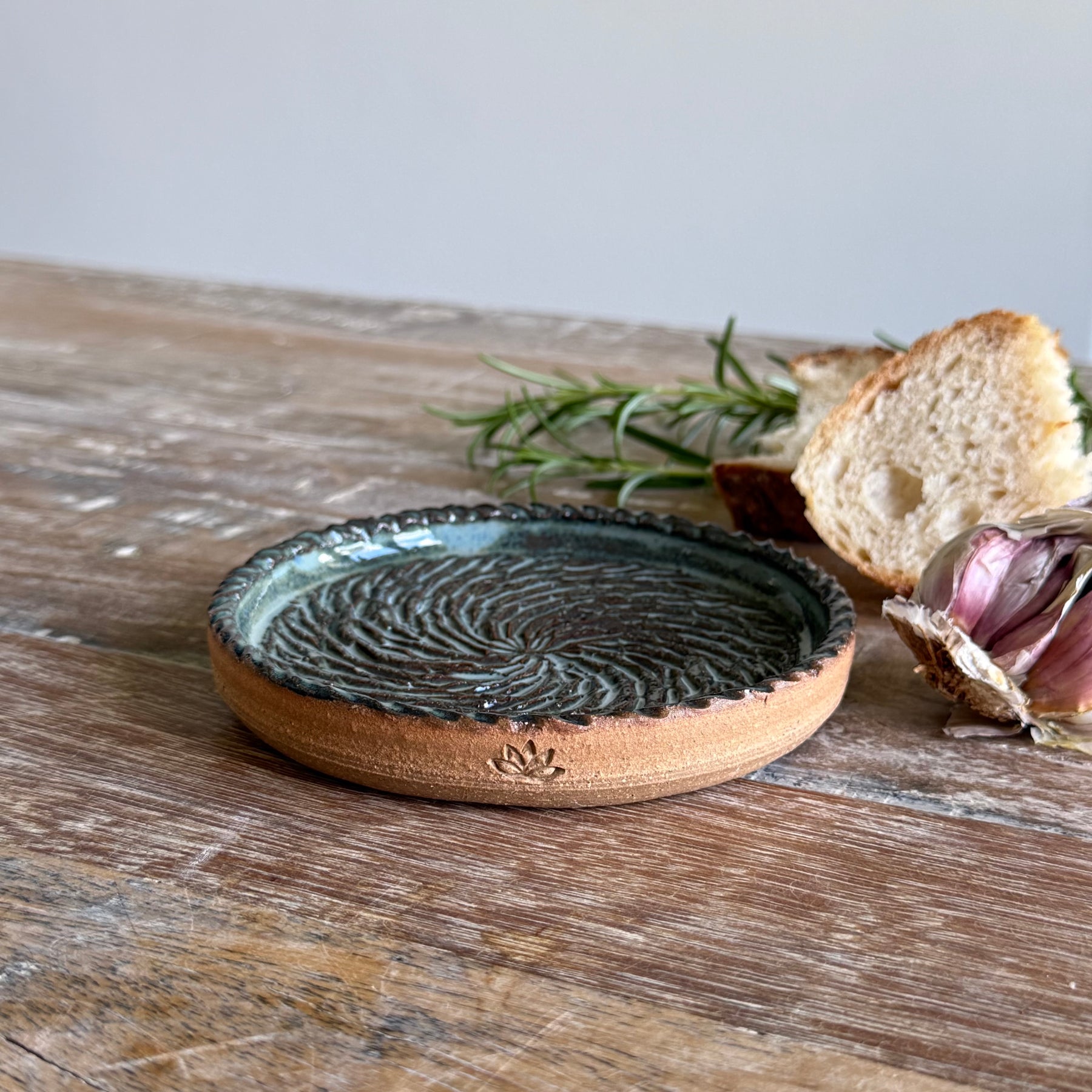 The Gathering Dish - Wheel Thrown Ceramic Garlic Grater & Dipping Dish with Brush