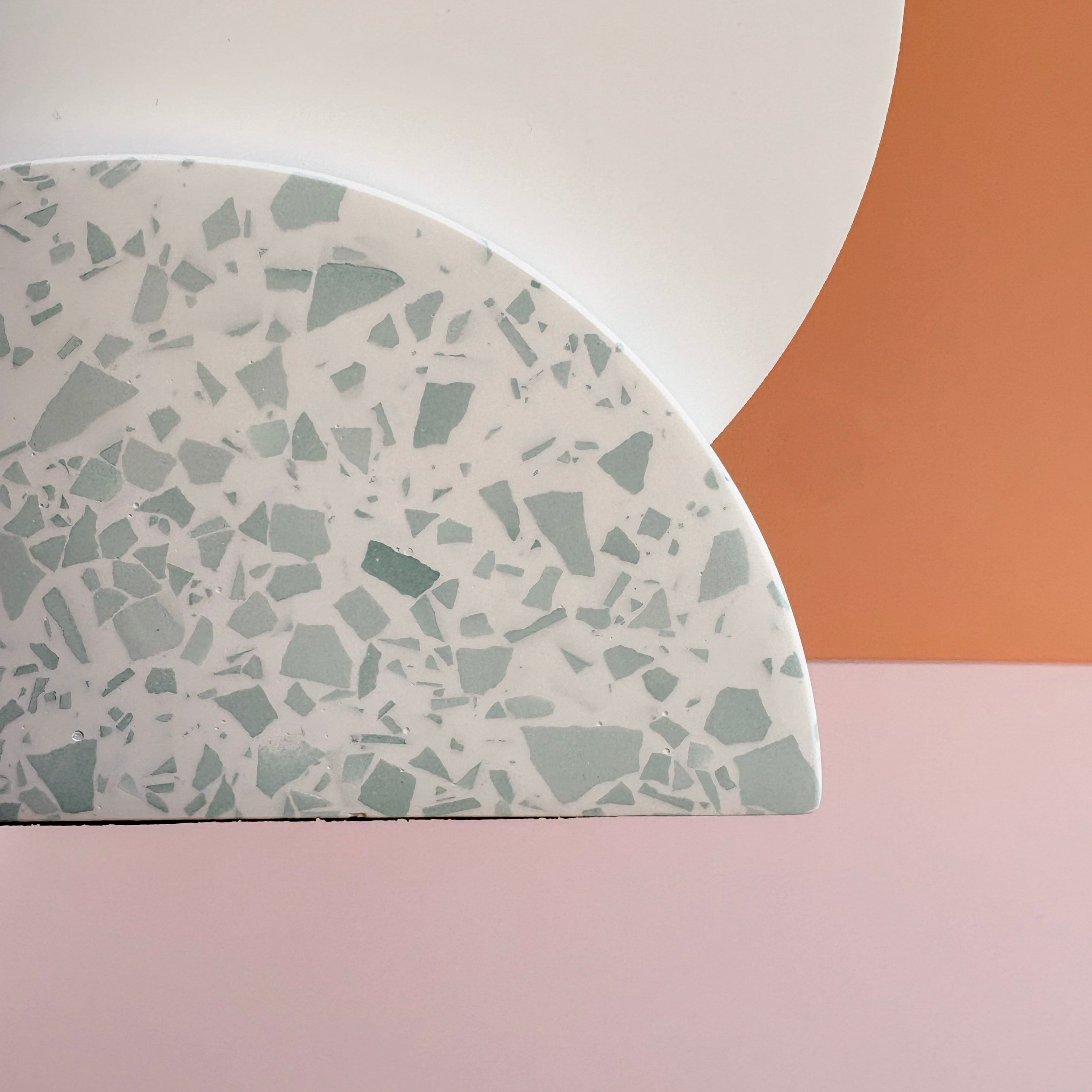 Wedding table numbers, green and white eco resin terrazzo