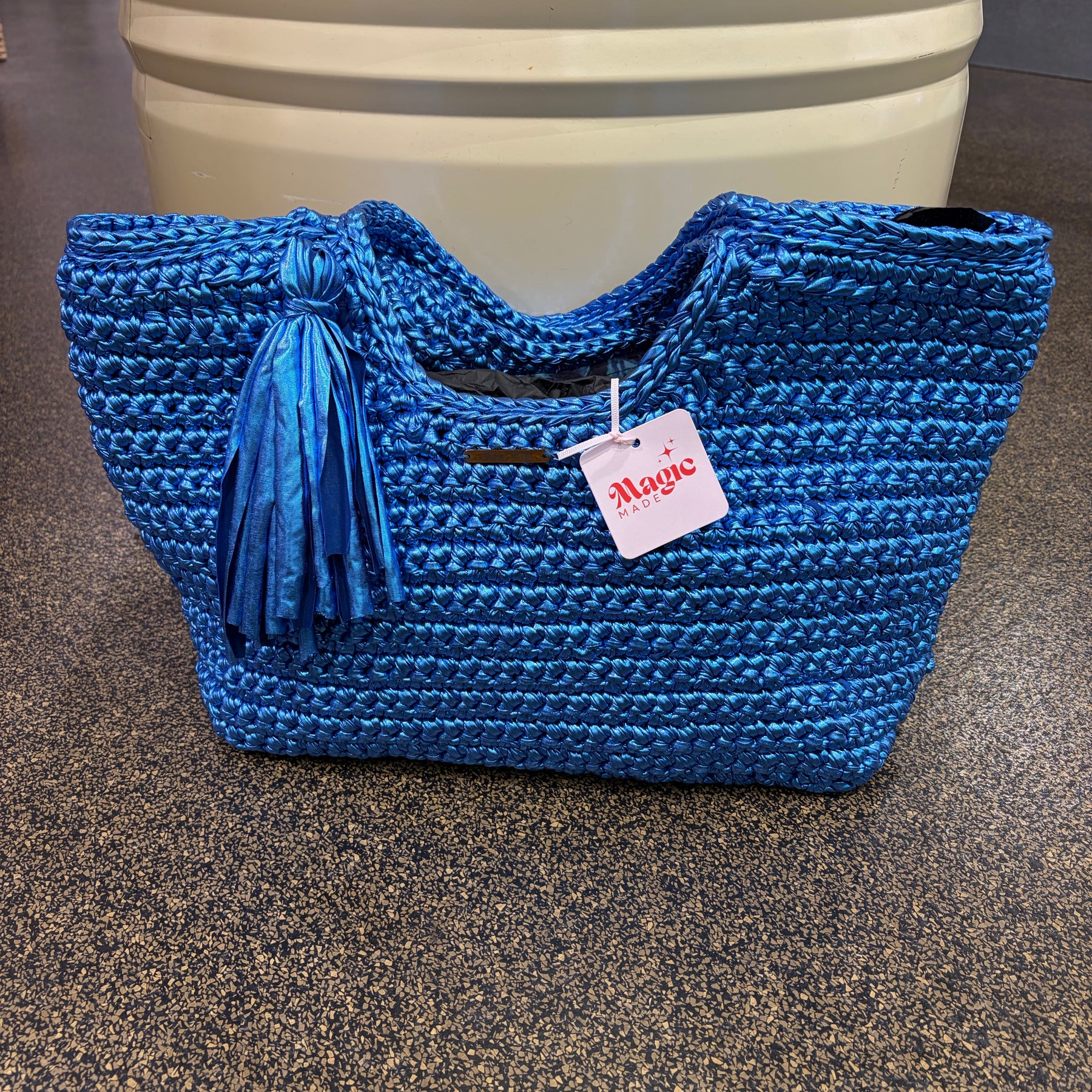 Crocheted Faux-Leather Basket Bag
