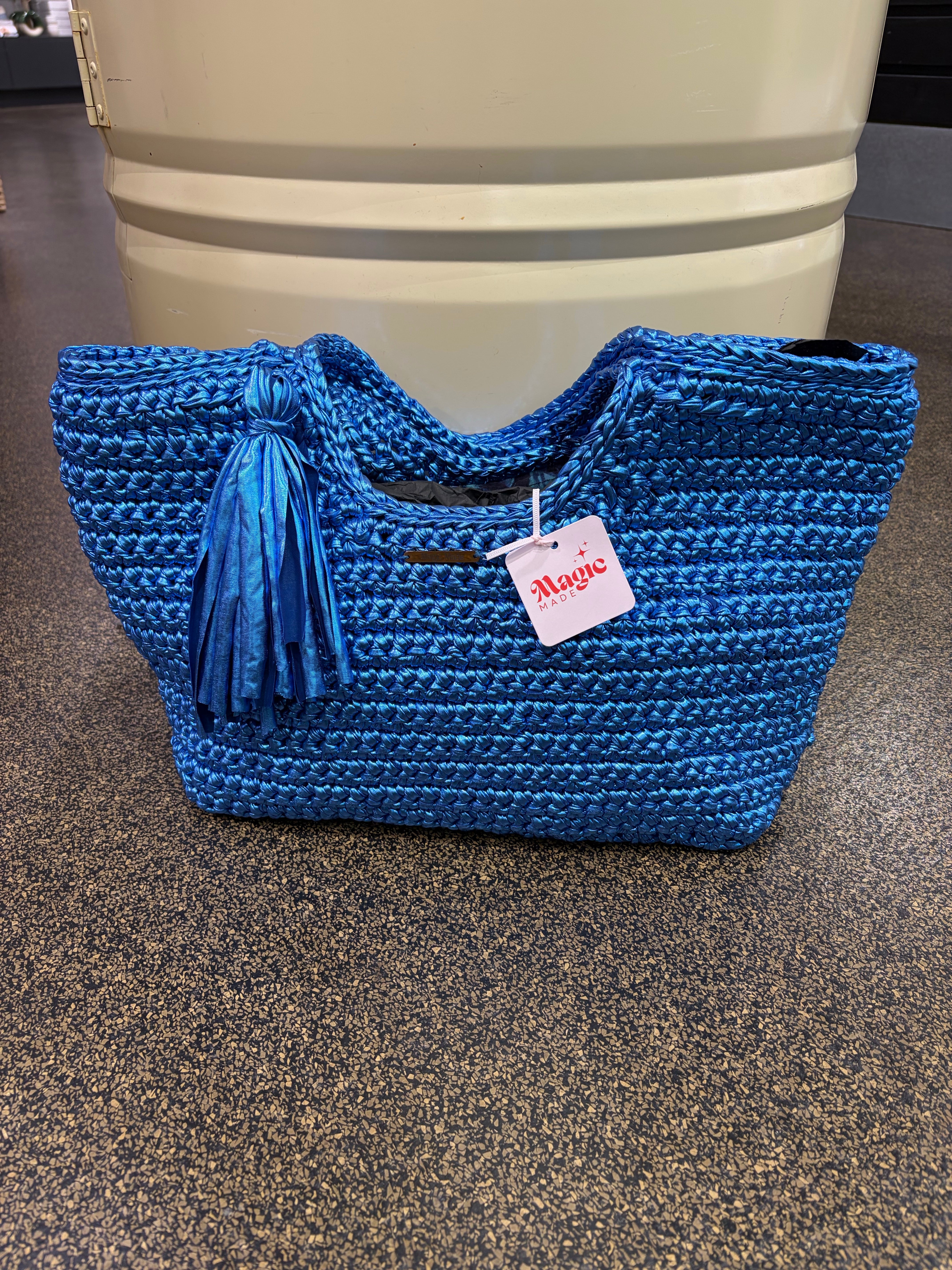 Crocheted Faux-Leather Basket Bag