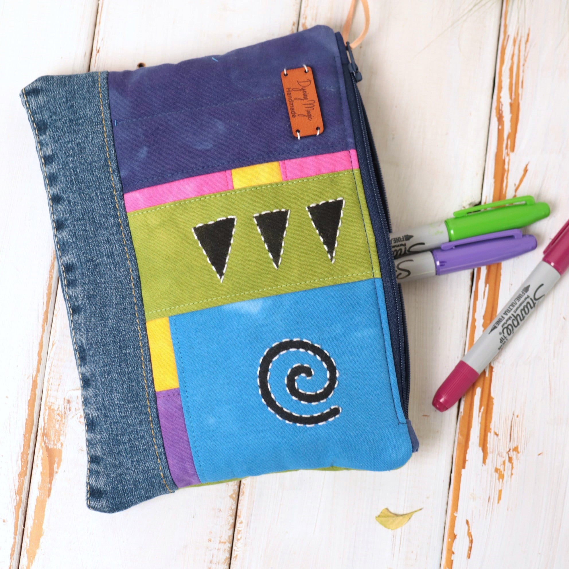 Hand Dyed Zipper Pouch, Makeup Bag, Sewing Pouch.