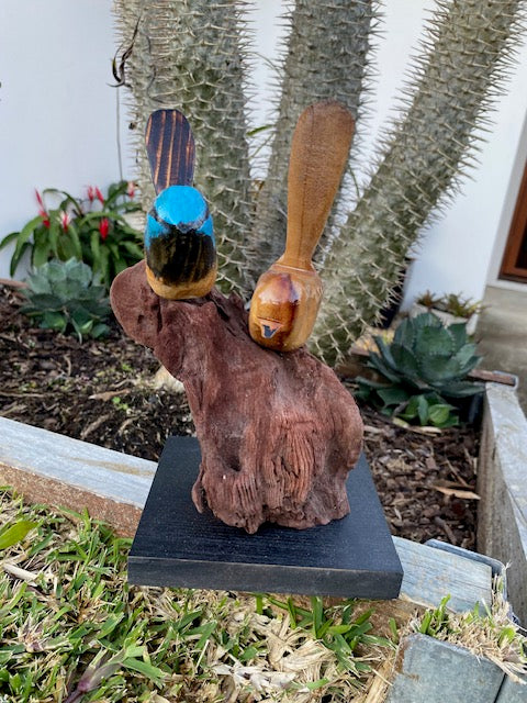 Hand Carved Wooden Wren Pair