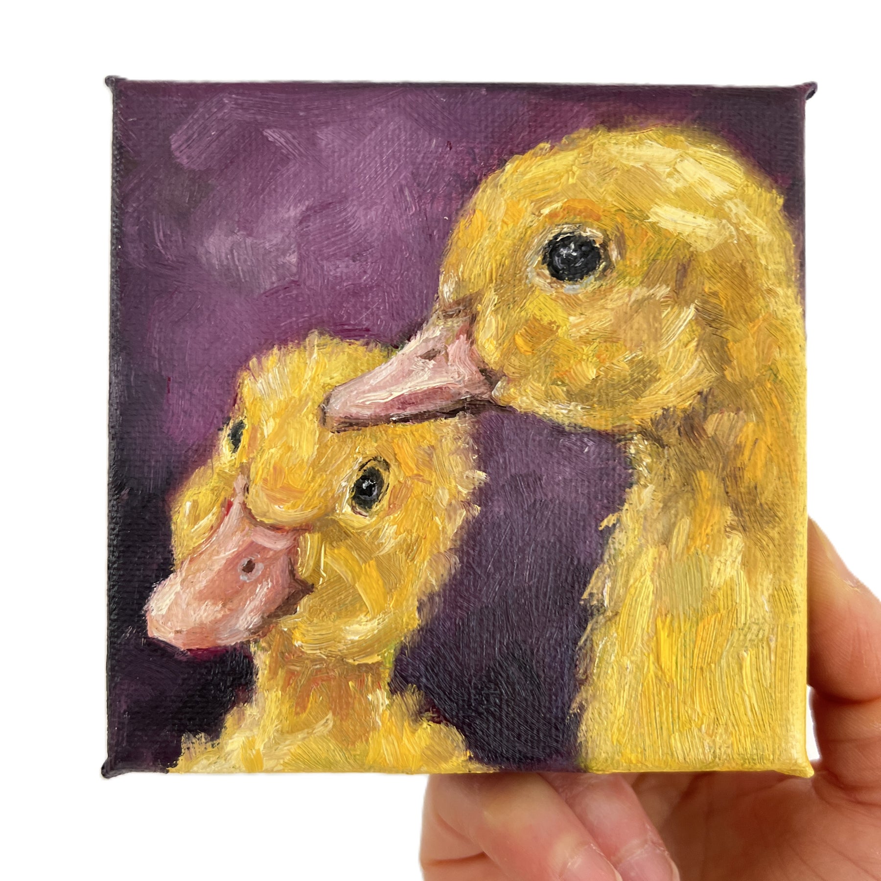 Two Yellow Ducklings – Original Mini Oil Painting