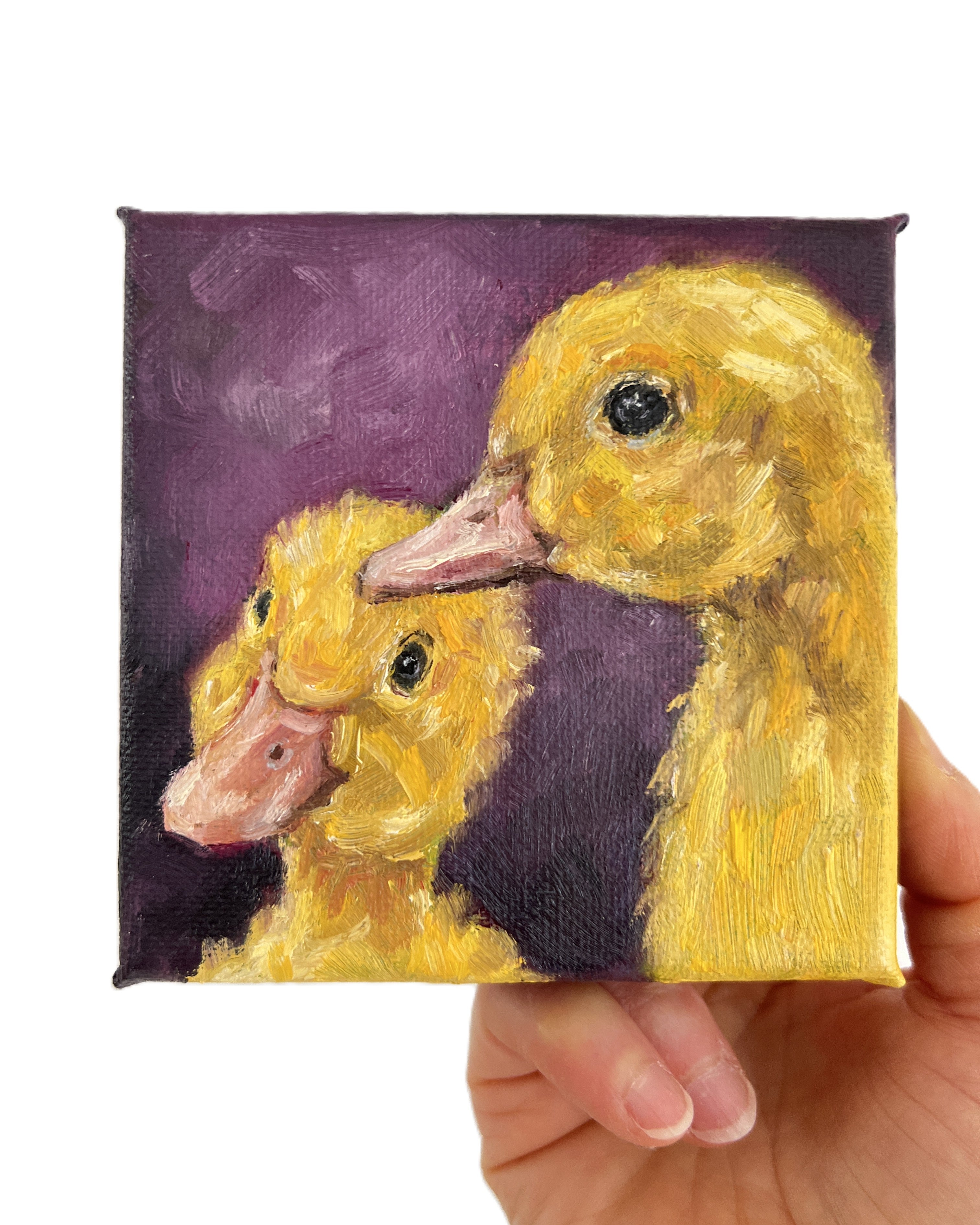 Two Yellow Ducklings – Original Mini Oil Painting